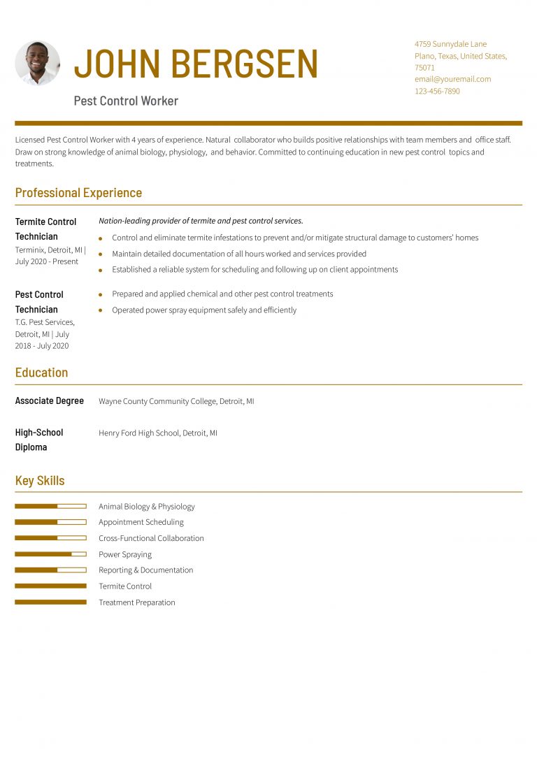 Pest Control Worker Resume Examples - Pest Control Worker Mid Level 768x1086 