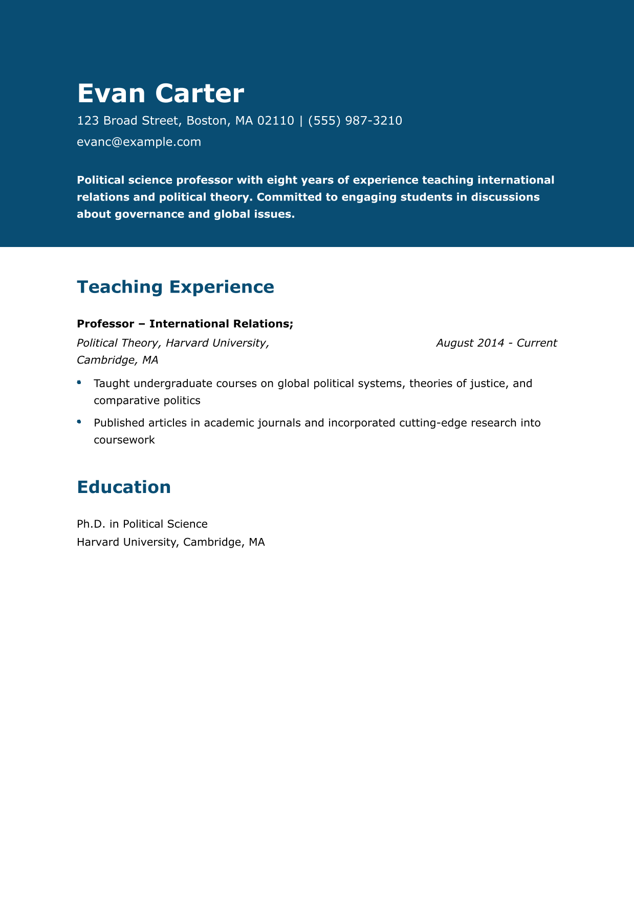 Political Science Professor Resume Example
