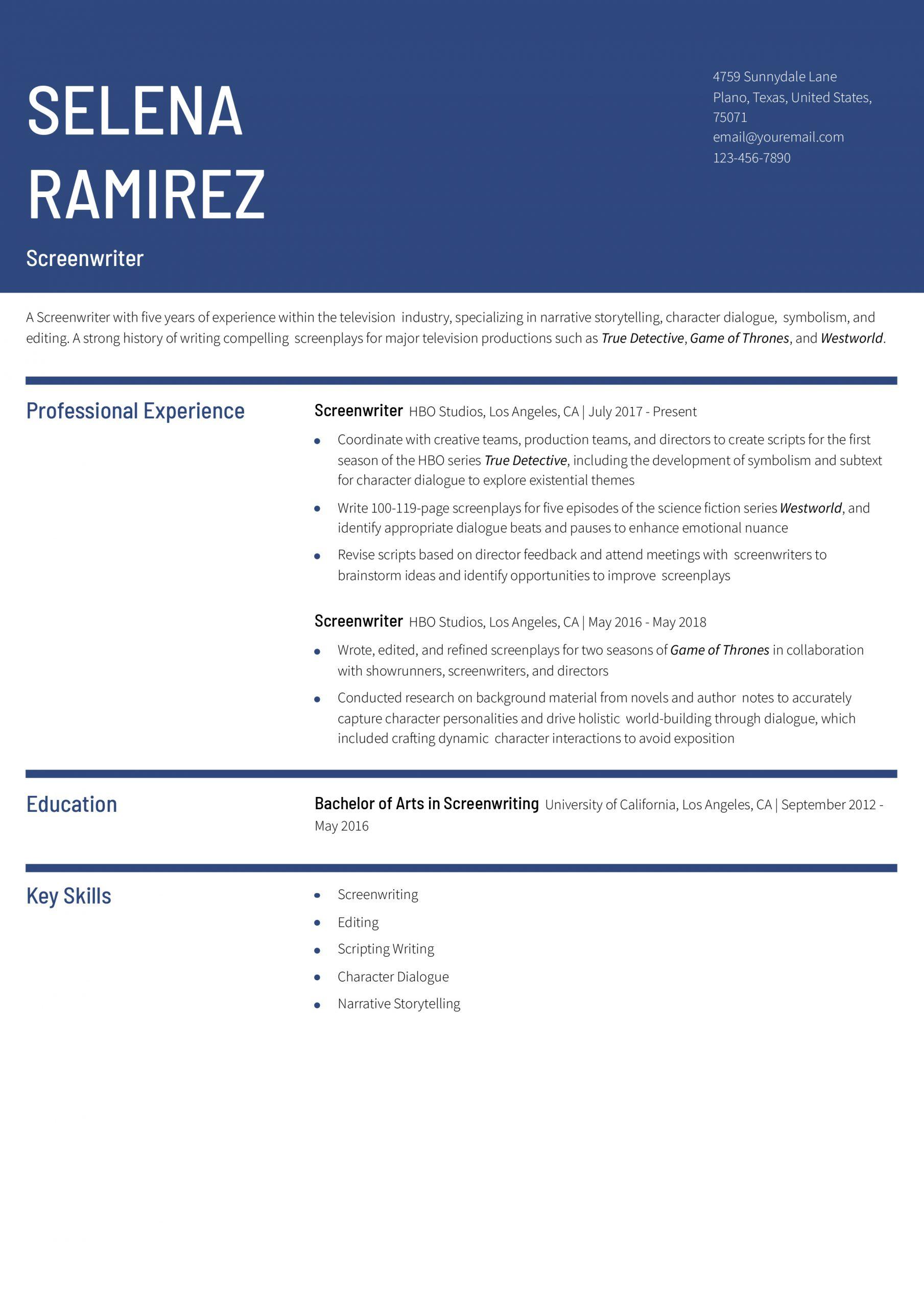 Screenwriter Resume Examples And Templates For 2025 ResumeBuilder