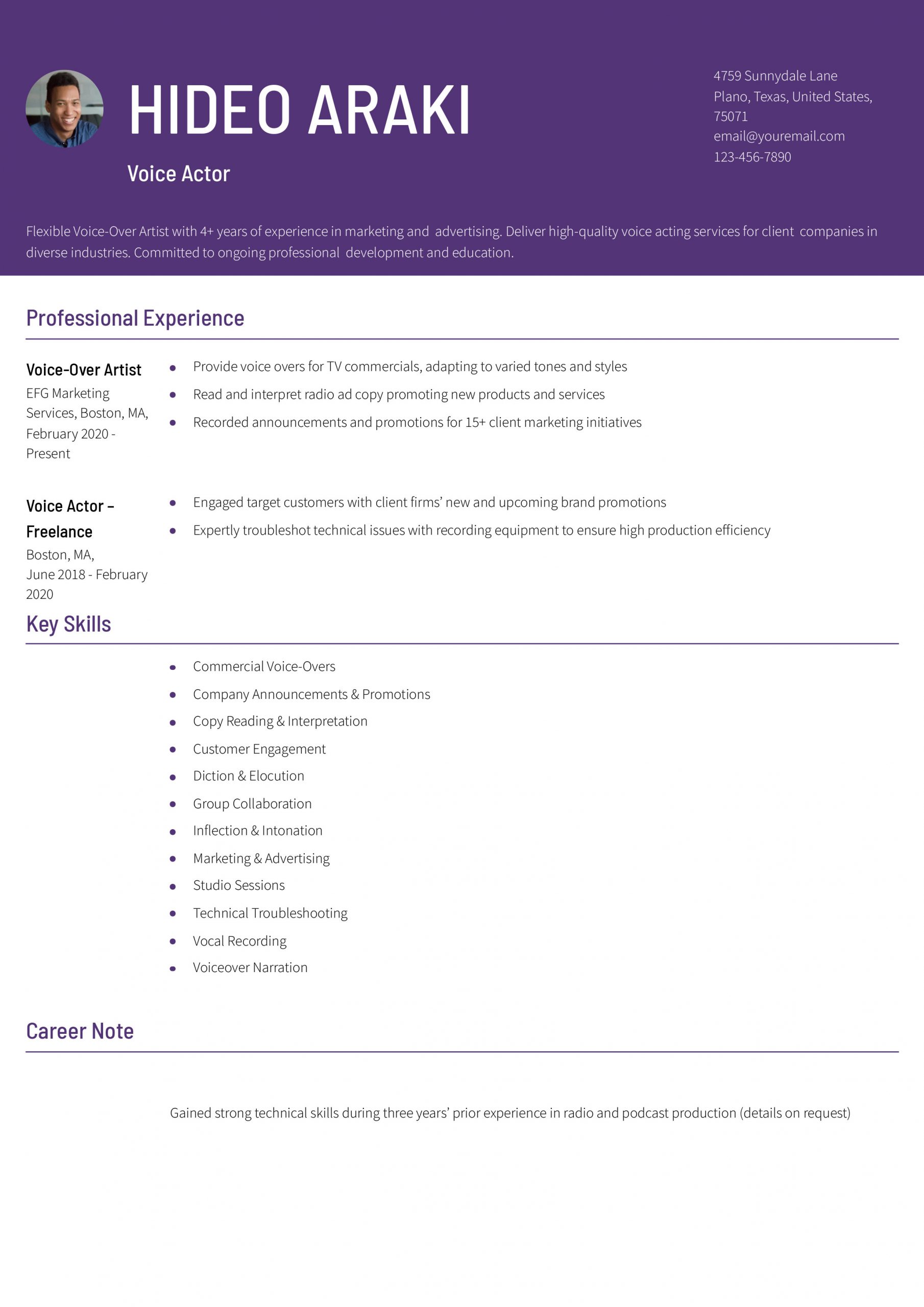 Voice Actor Resume Examples and Templates for 2025