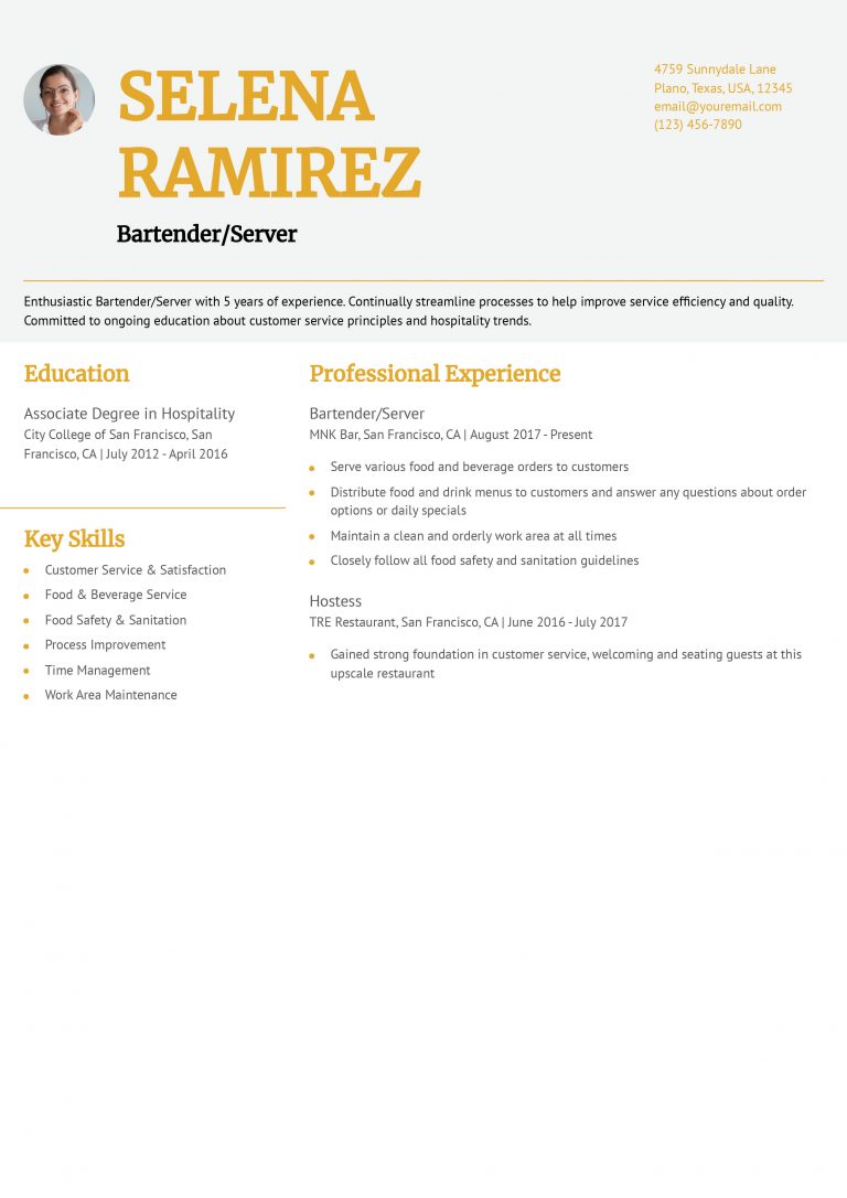 10 Bartender Server Resume Examples and Templates for 2025 