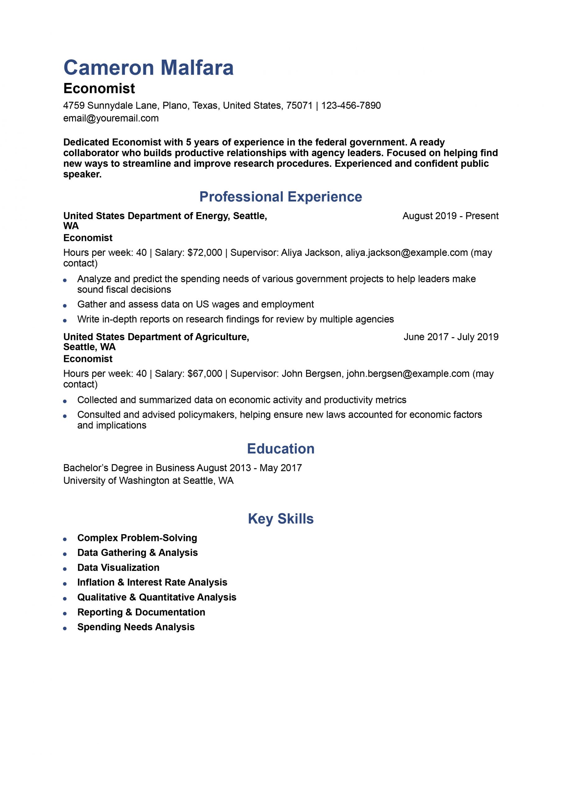 Economist Resume Examples and Templates for 2025