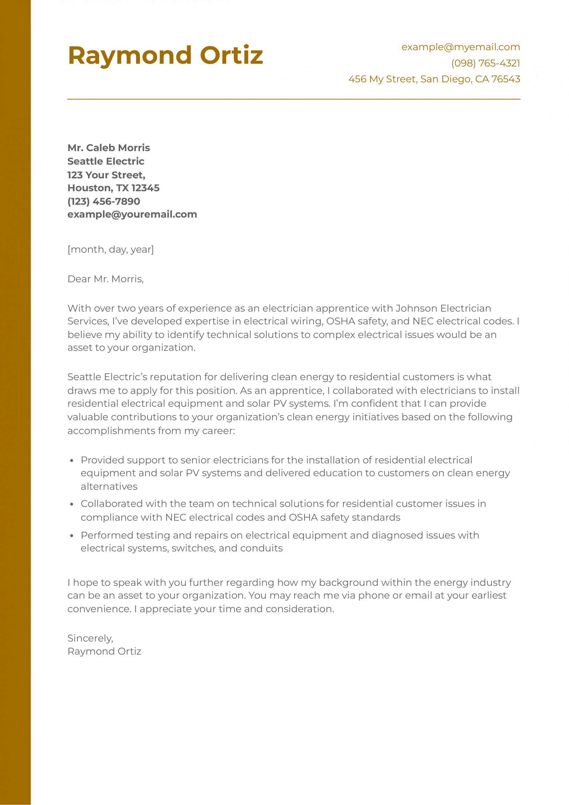 Electrician Apprentice Cover Letter Examples and Templates for 2025