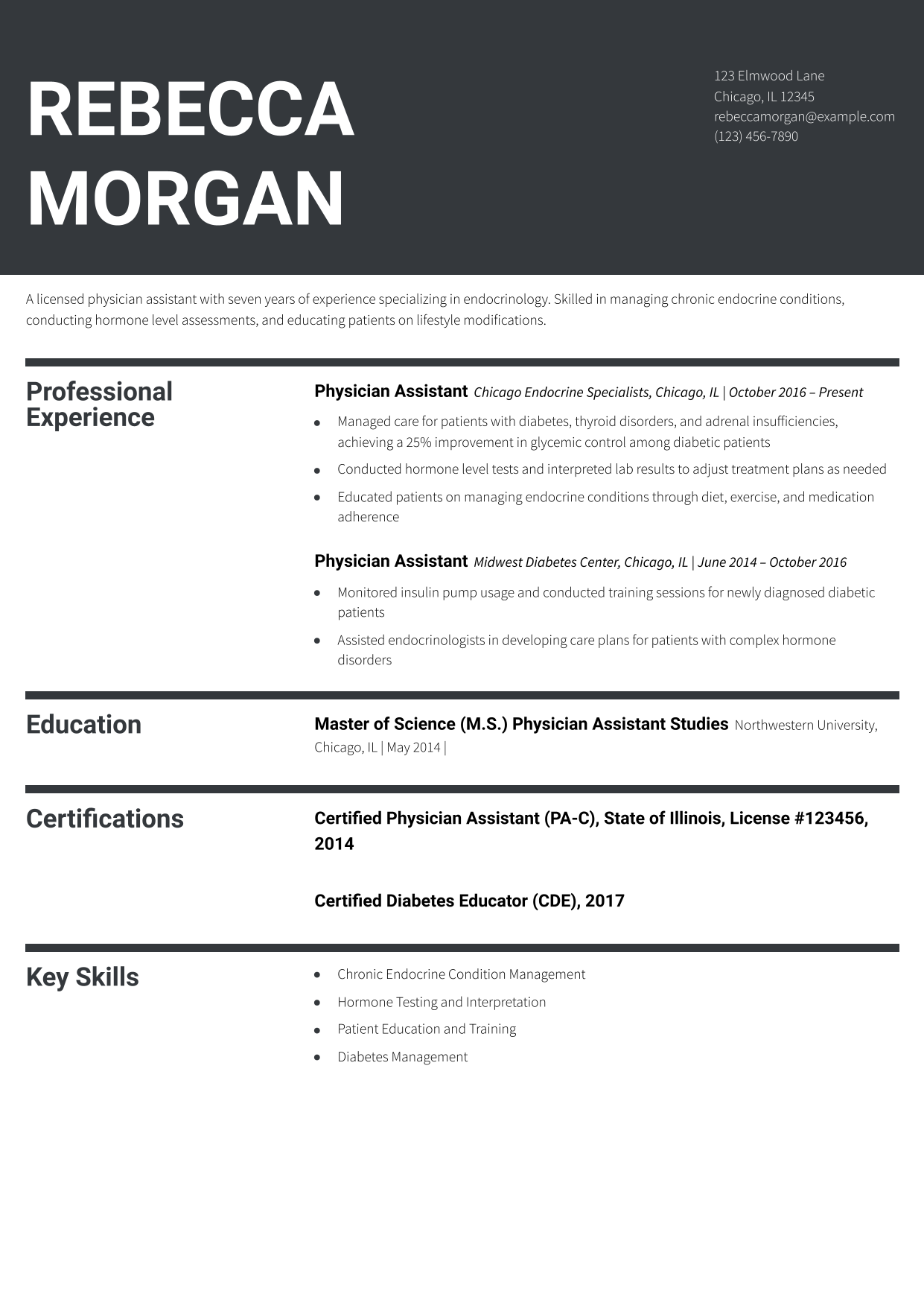 Endocrinology Physician Assistant Resume Example