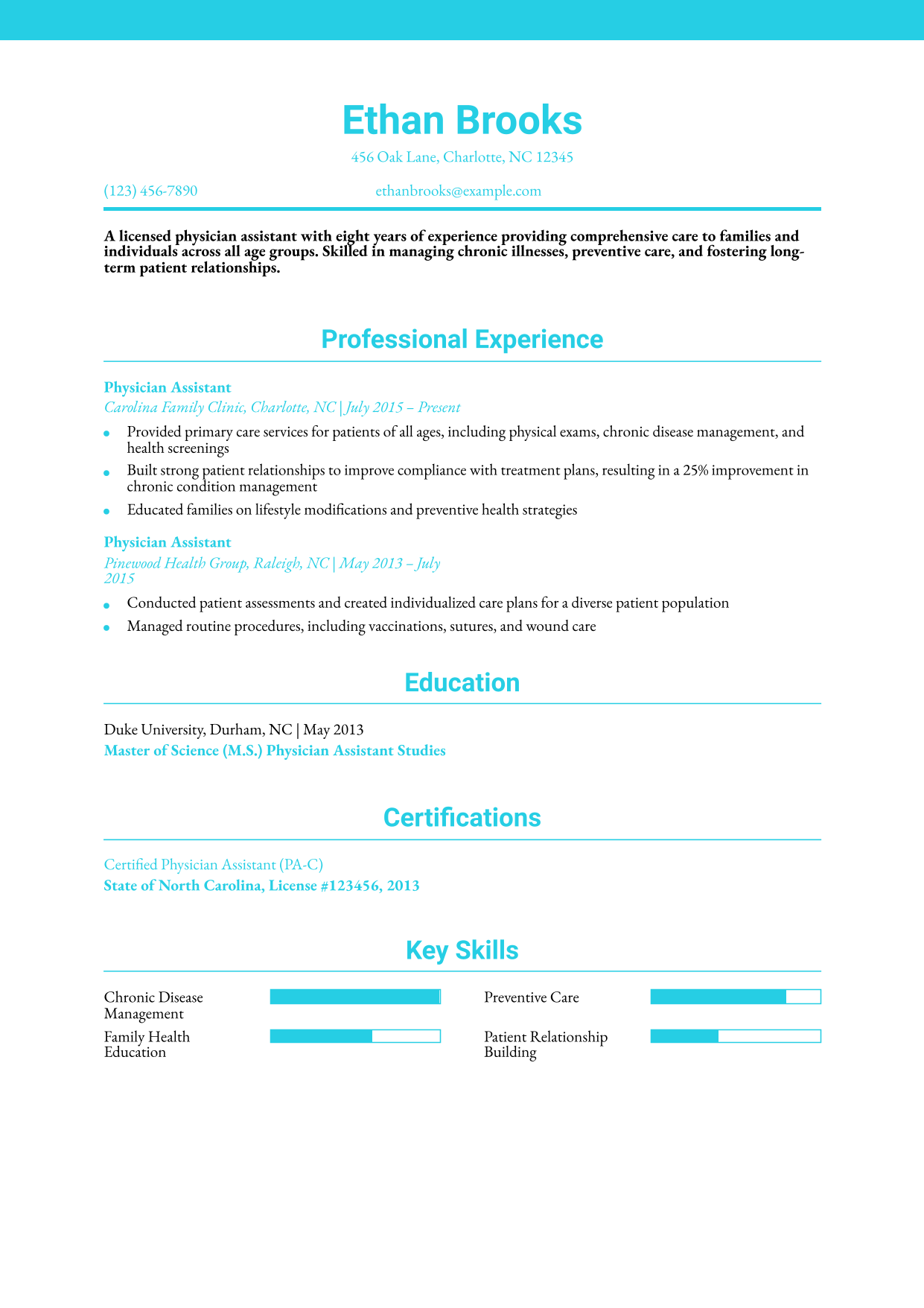 Family Medicine Physician Assistant Resume Example