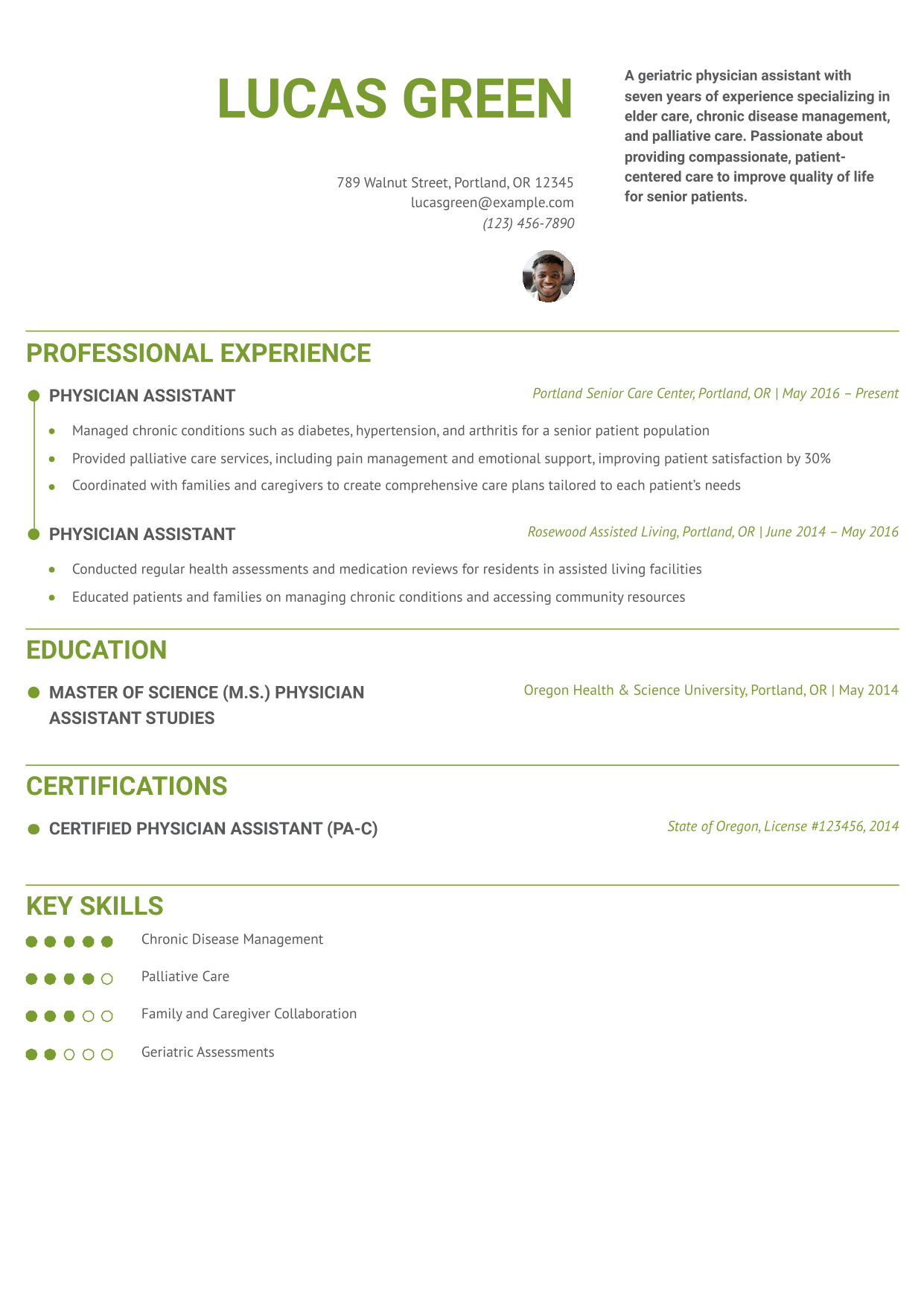 Geriatric Physician Assistant Resume Example