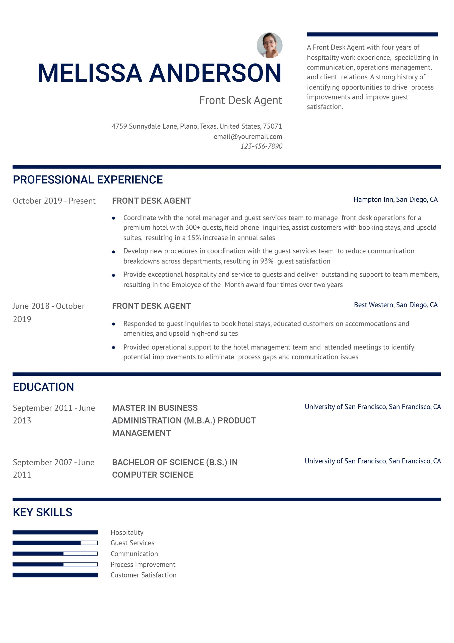 Hilton Front Desk Resume Examples and Templates for 2025