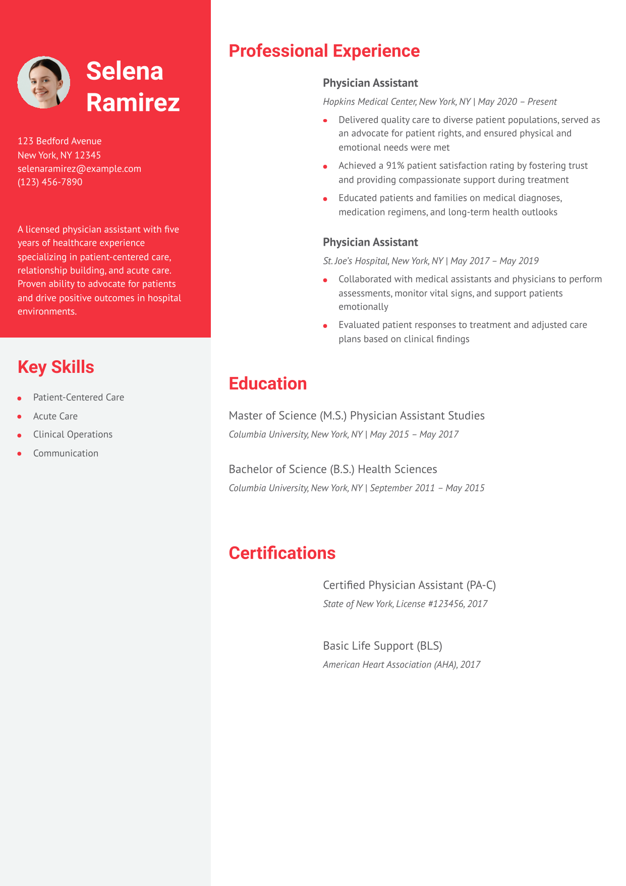 Hospital Physician Assistant Resume Example