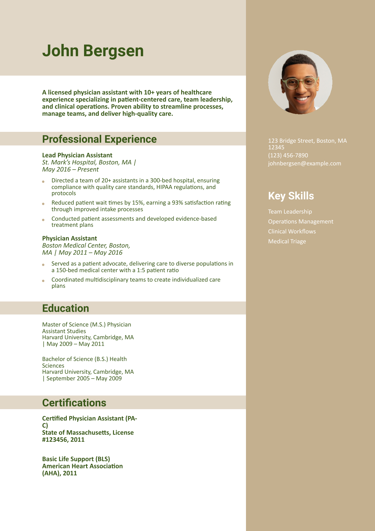 Lead Physician Assistant Resume Example