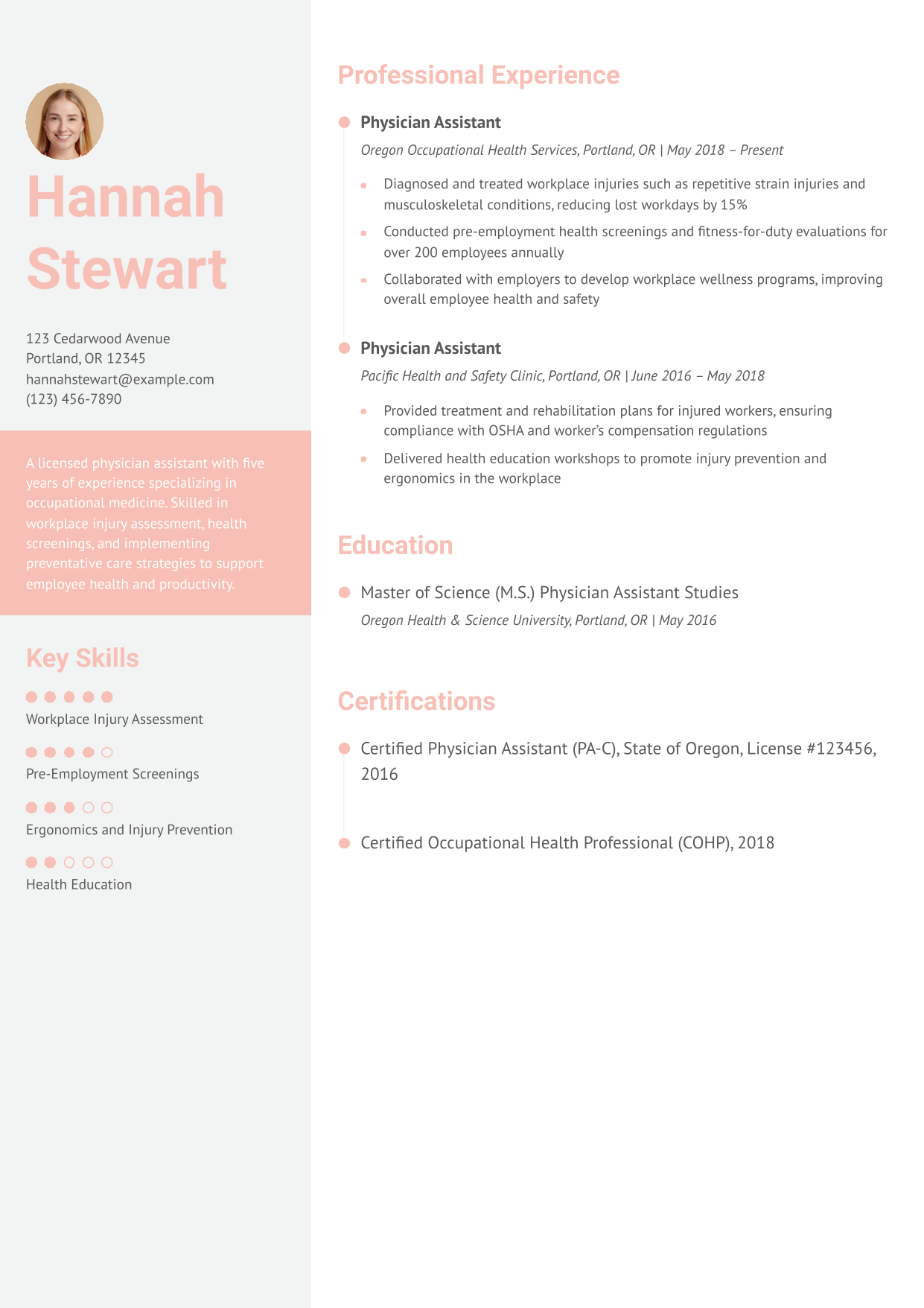 Occupational Medicine Physician Assistant Resume Example