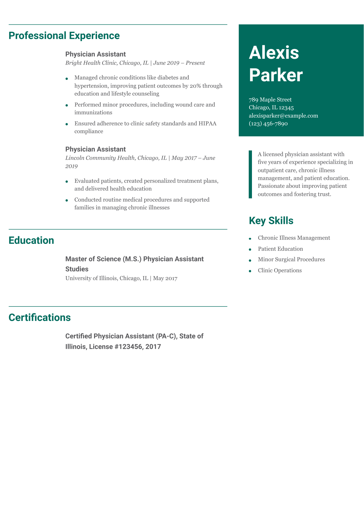 Outpatient Clinic Physician Assistant Resume Example
