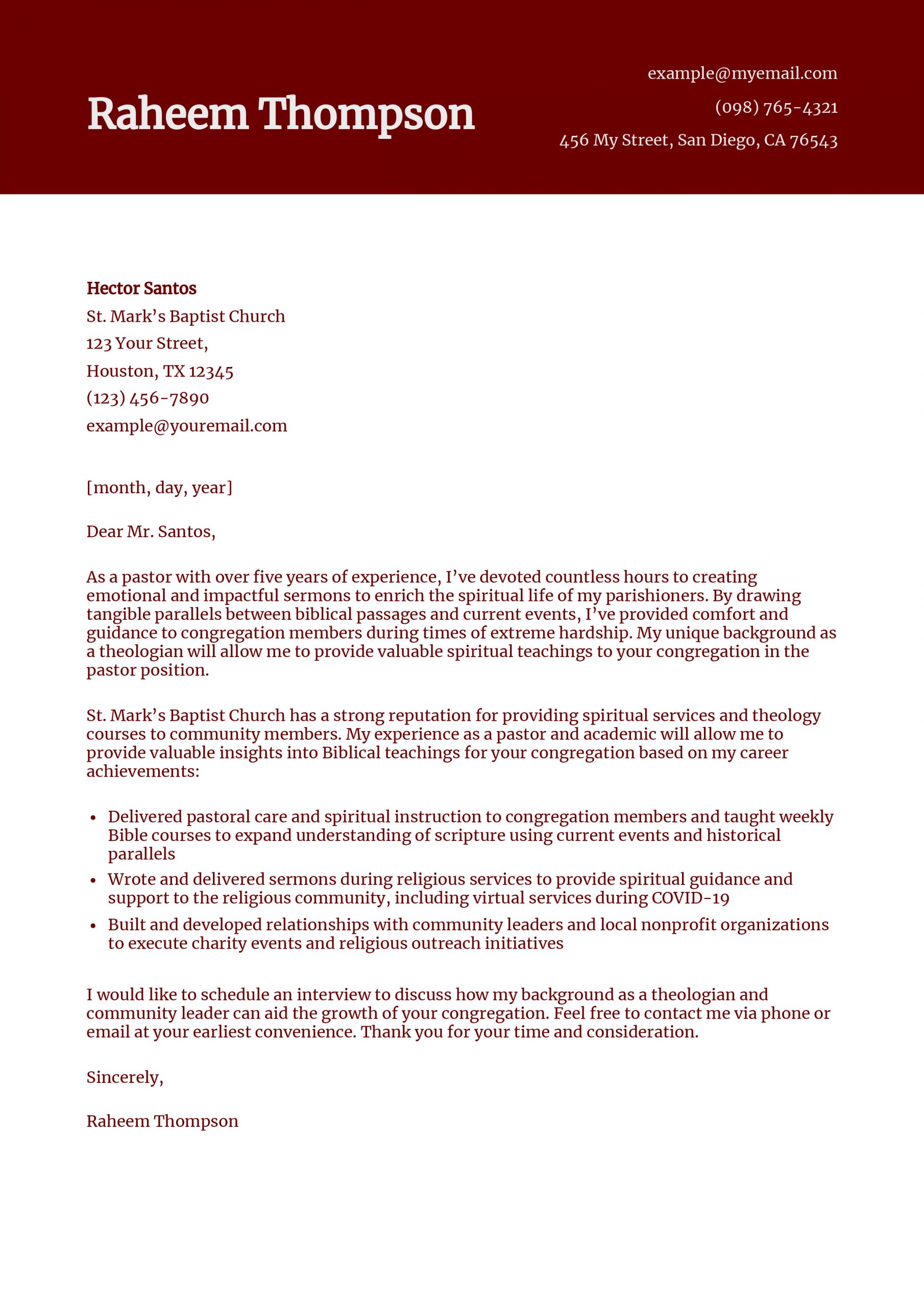 Pastor Cover Letter Examples and Templates for 2025