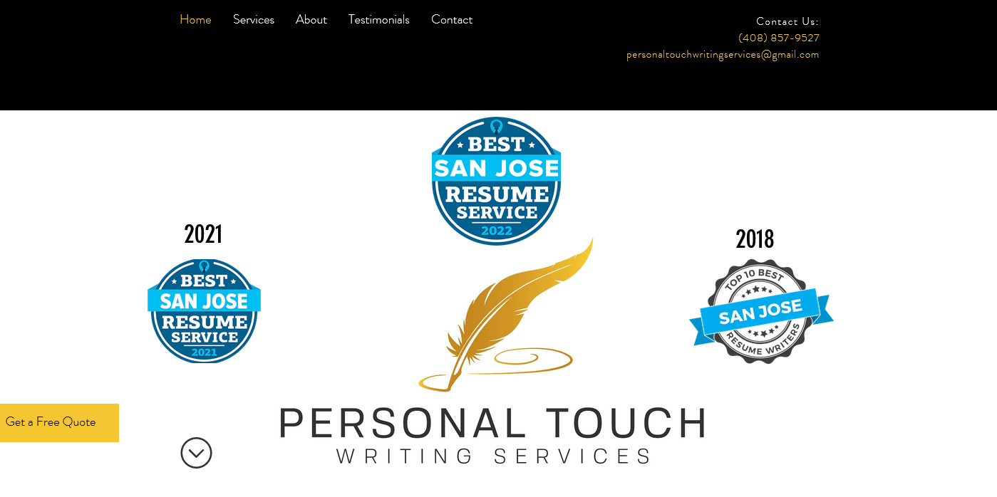 Personal Touch Writing Services Landing Page