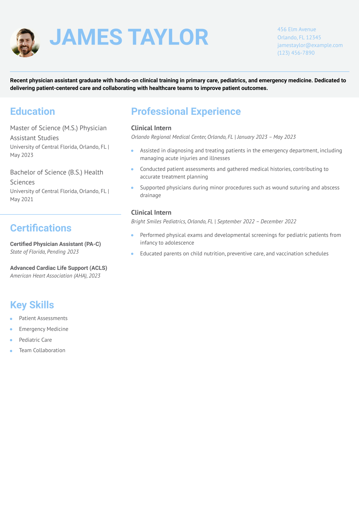 Physician Assistant New Grad Resume Example
