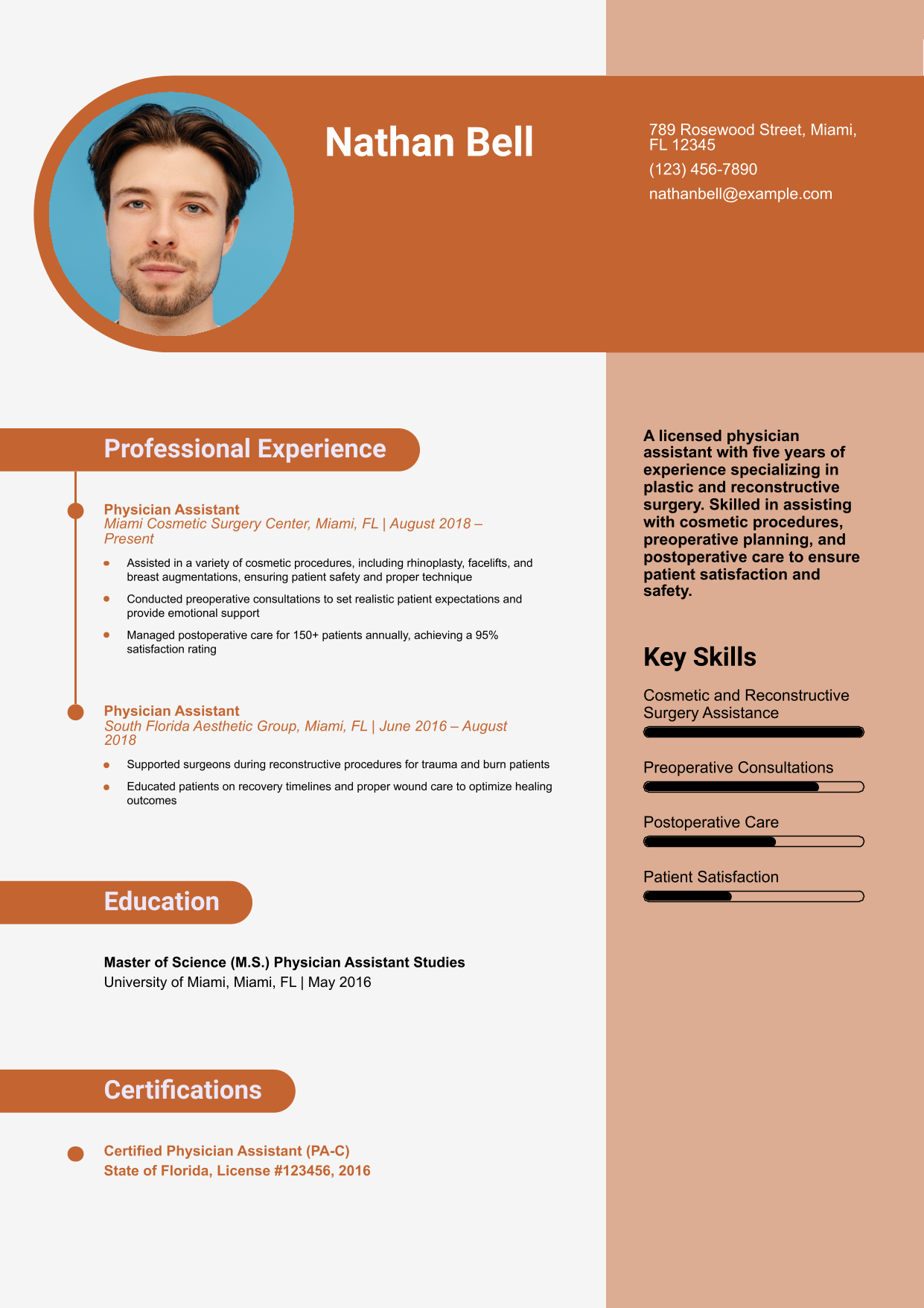 Plastic Surgery Physician Assistant Resume Example