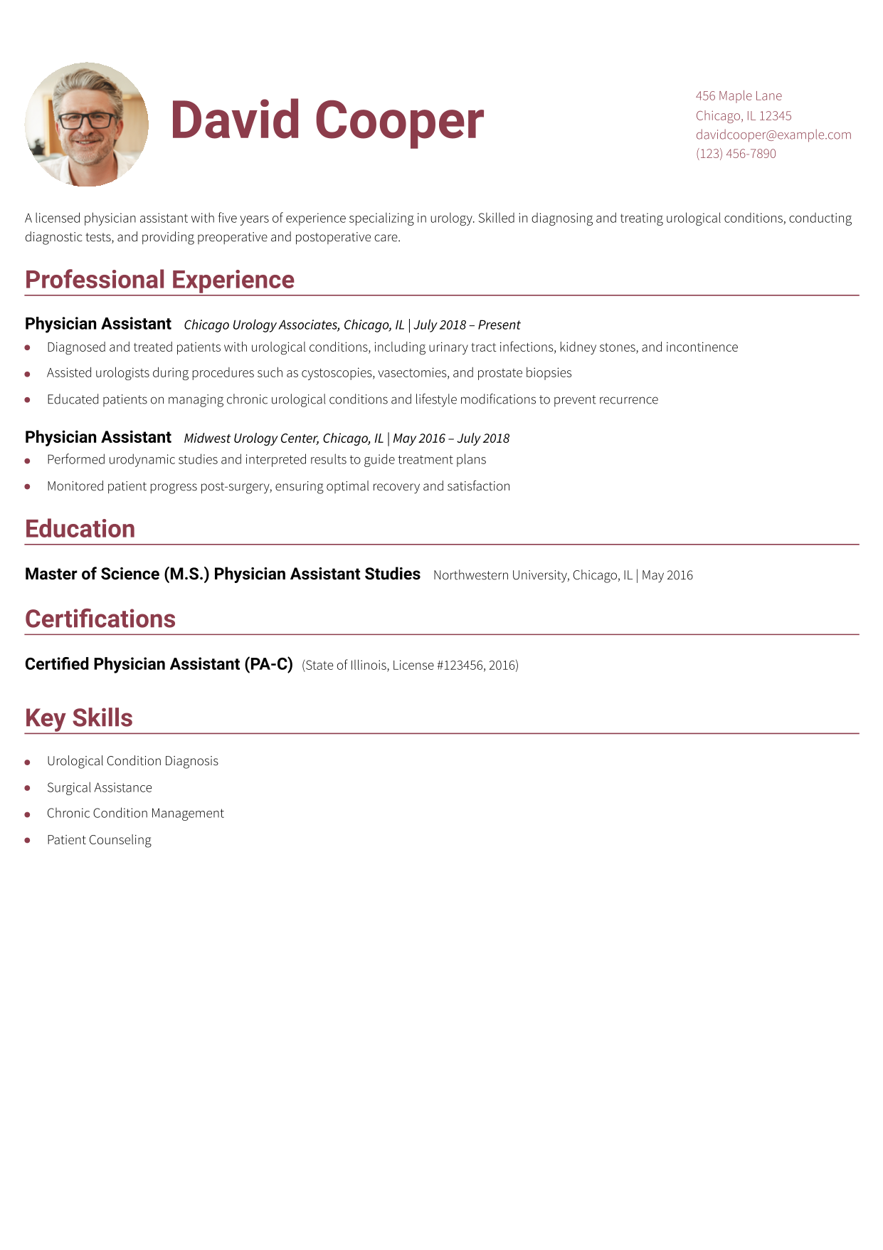 Urology Physician Assistant Resume Example