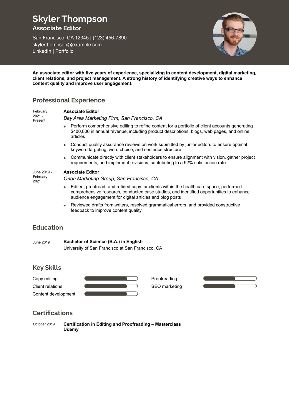 Associate Editor Resume Example