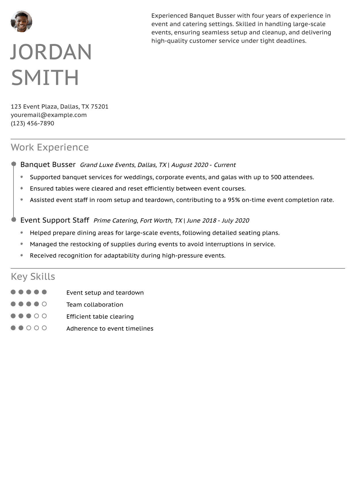 Banquet Busser Resume Example