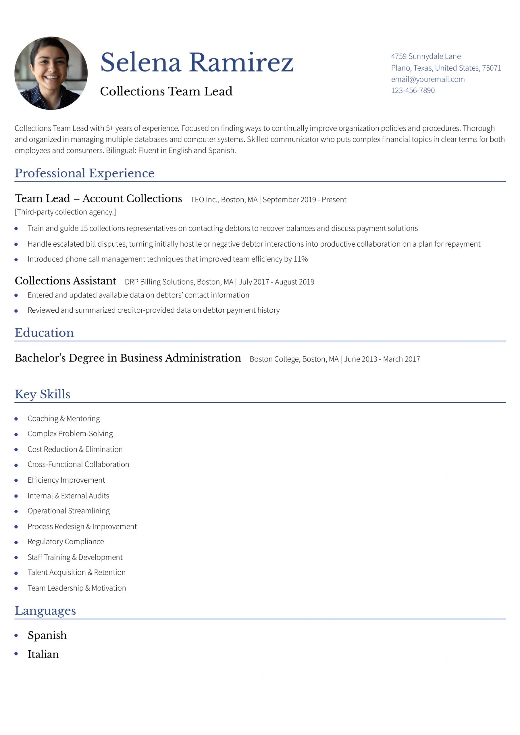 Collections Team Lead Resume Examples and Templates for 2025