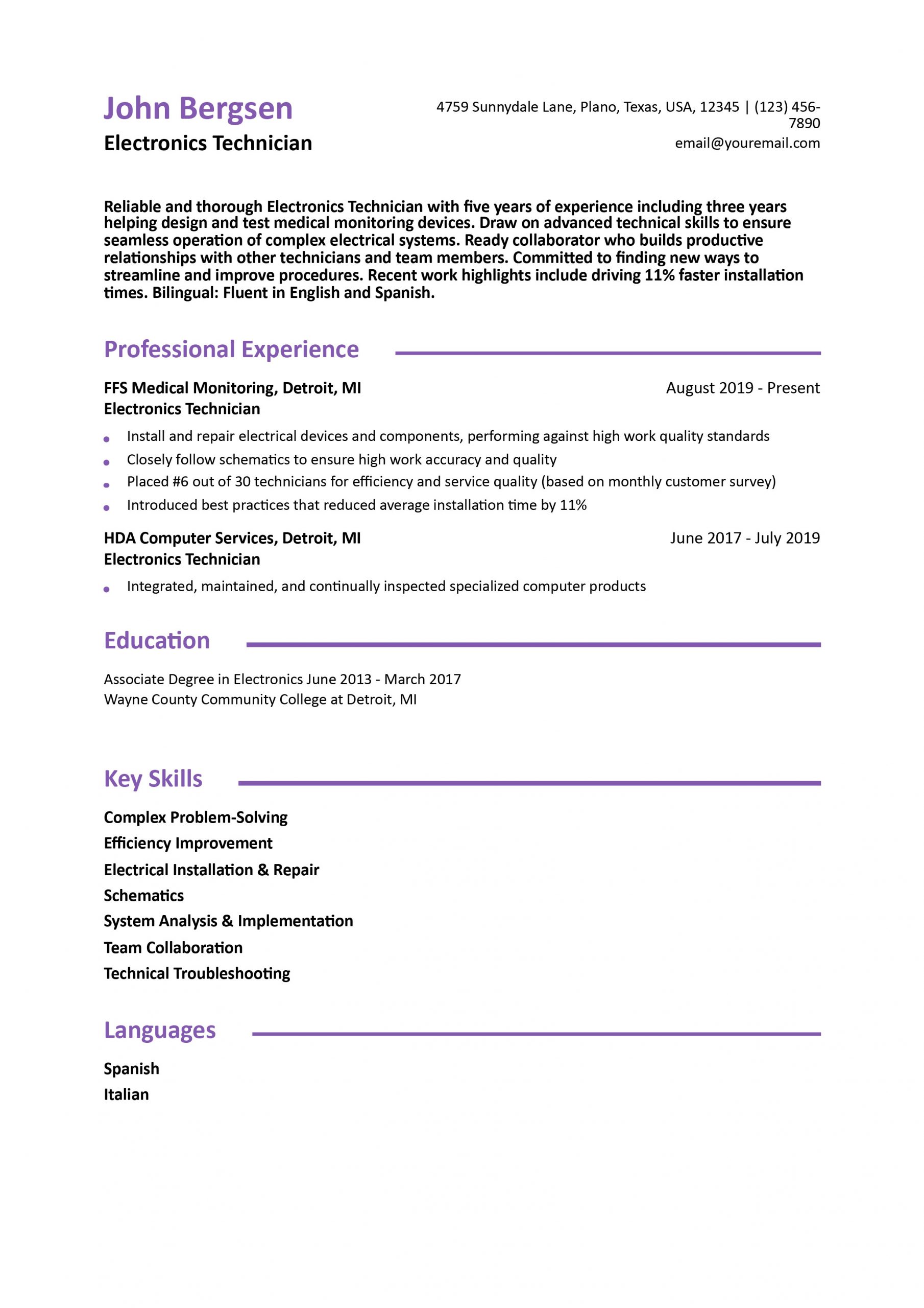 Electronics Technician Resume Examples and Templates for 2025