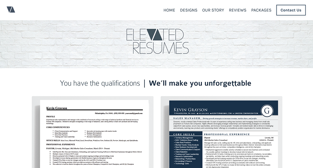 Elevated Resumes Homepage
