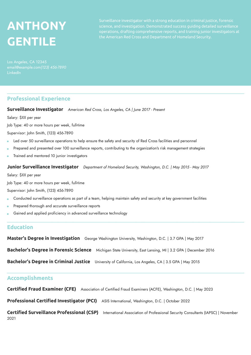 FBI Agent Resume Example 6