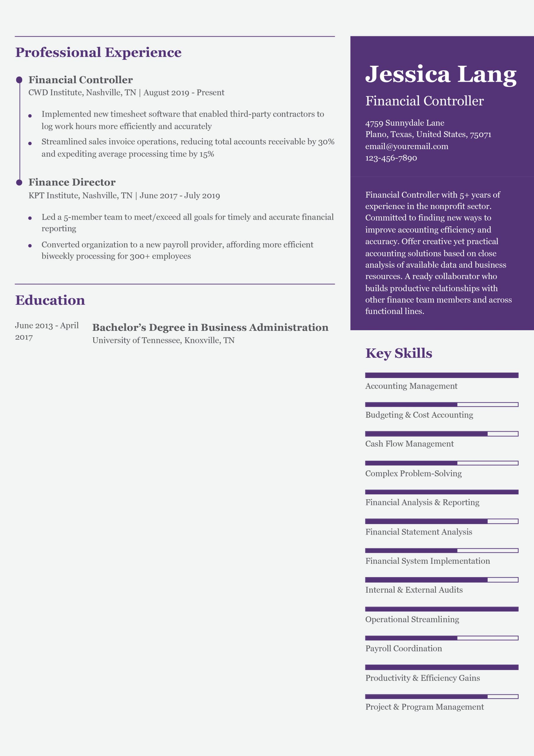 Financial Controller Resume Examples and Templates for 2025