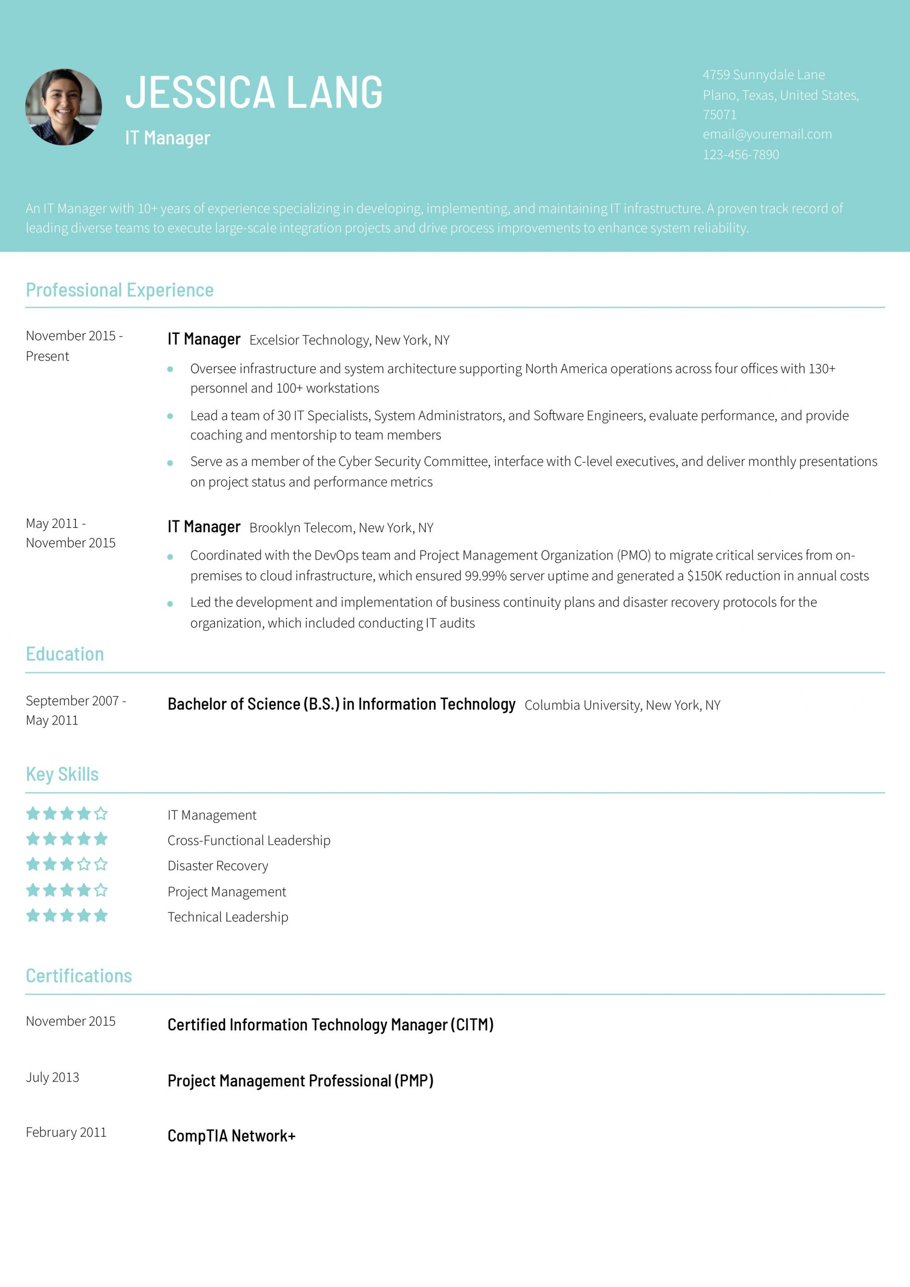 Best IT Manager Resume Examples and Templates for 2025