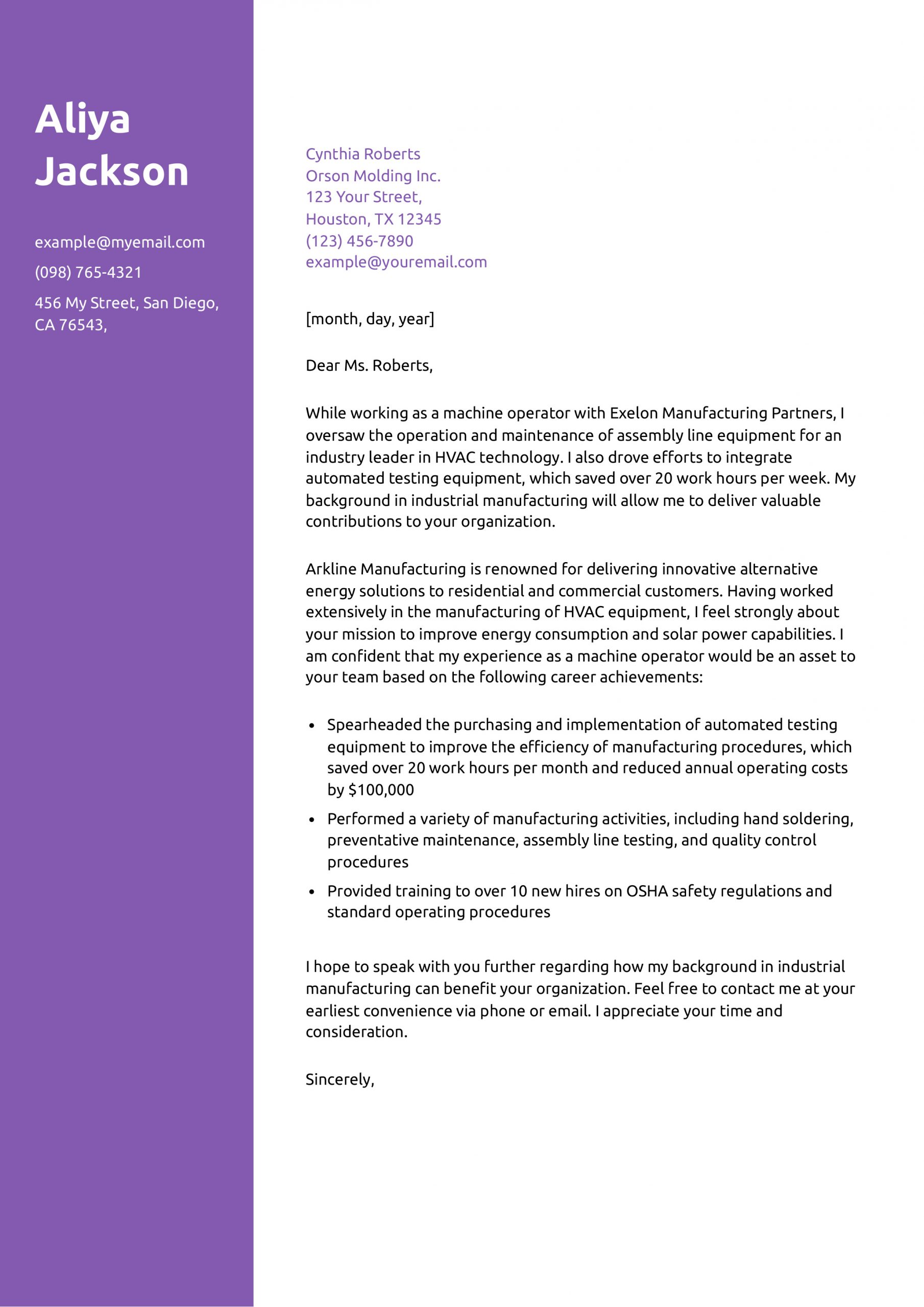 Machine Operator Cover Letter Examples and Templates for 2025