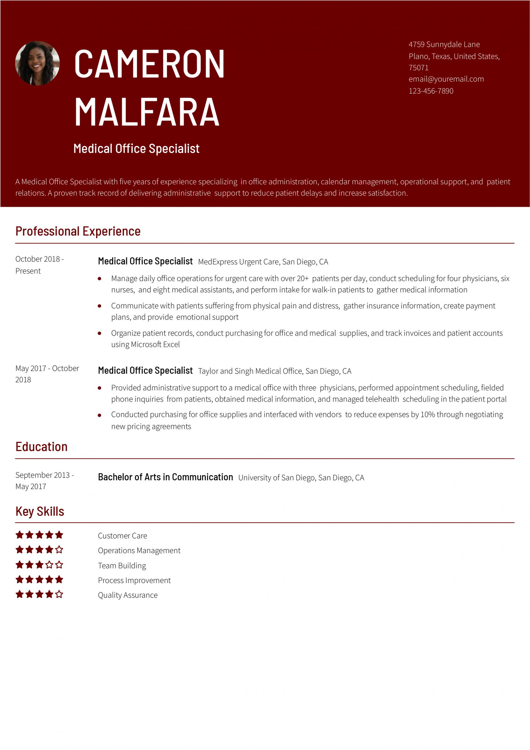 Medical Office Specialist Resume Examples and Templates for 2025