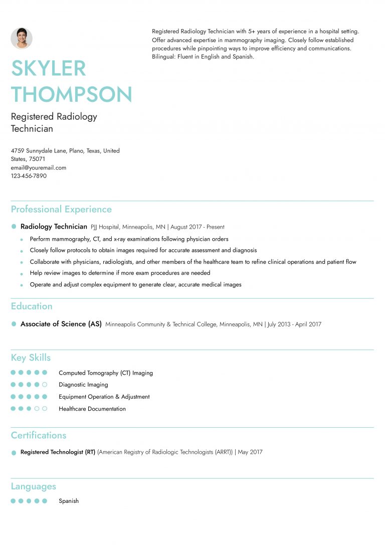 Radiology Technician Resume Examples - Radiology Technician Mid Level 768x1087 