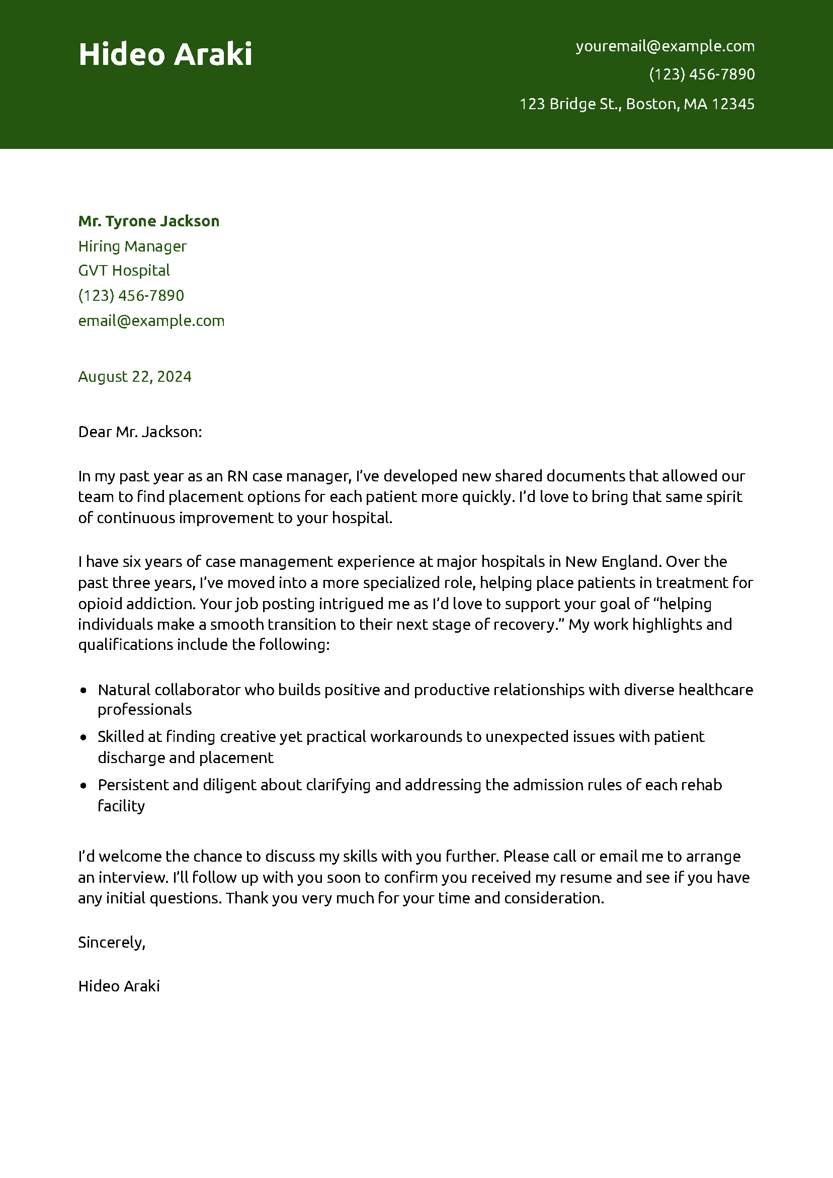Registered Nurse Case Manager Cover Letter Examples and Templates for 2025