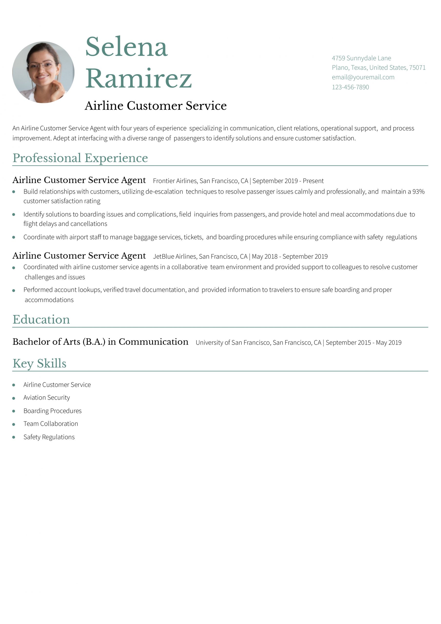 Airline Customer Service Agent Resume Example