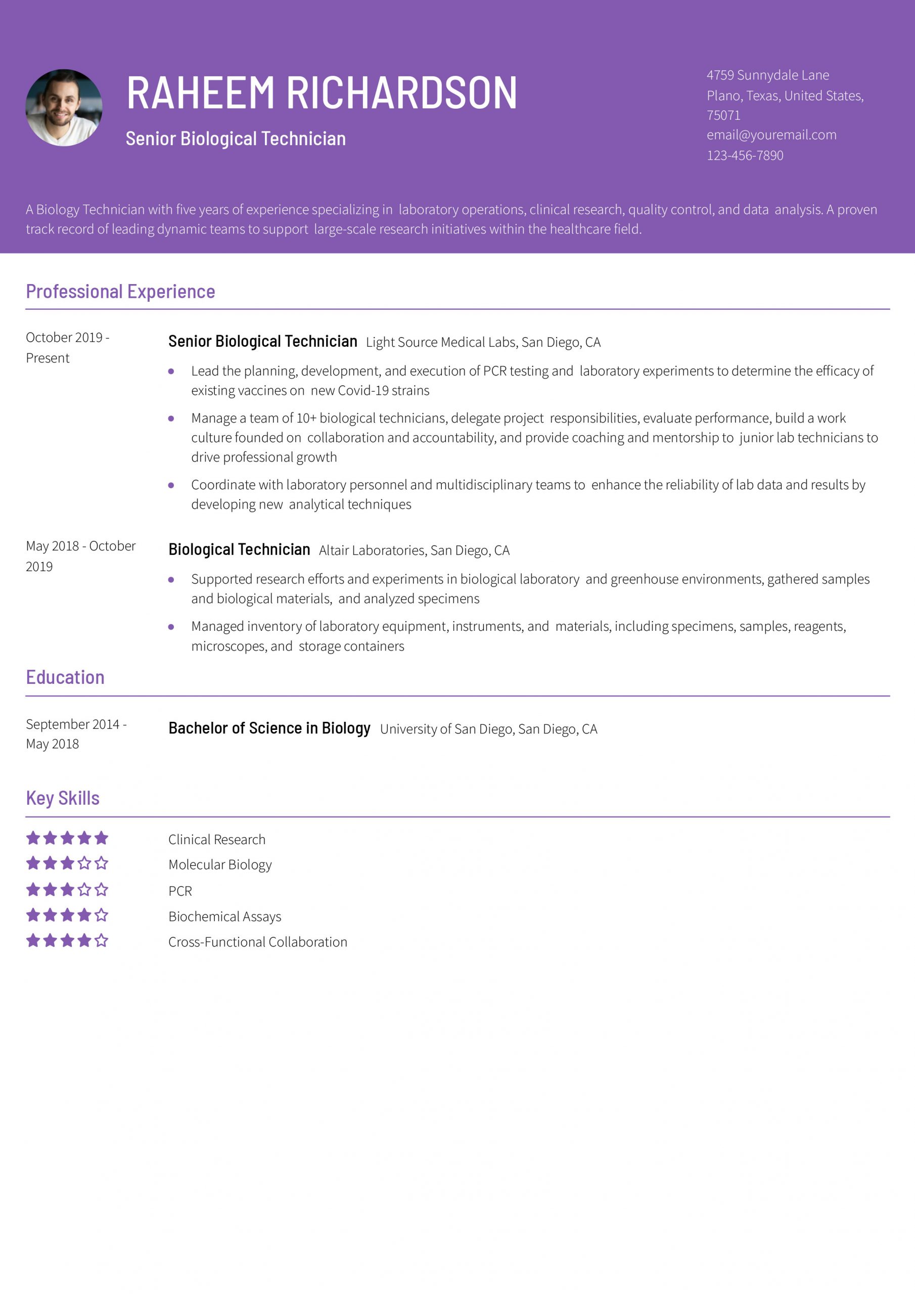 Biological Technician Resume Examples and Templates for 2025