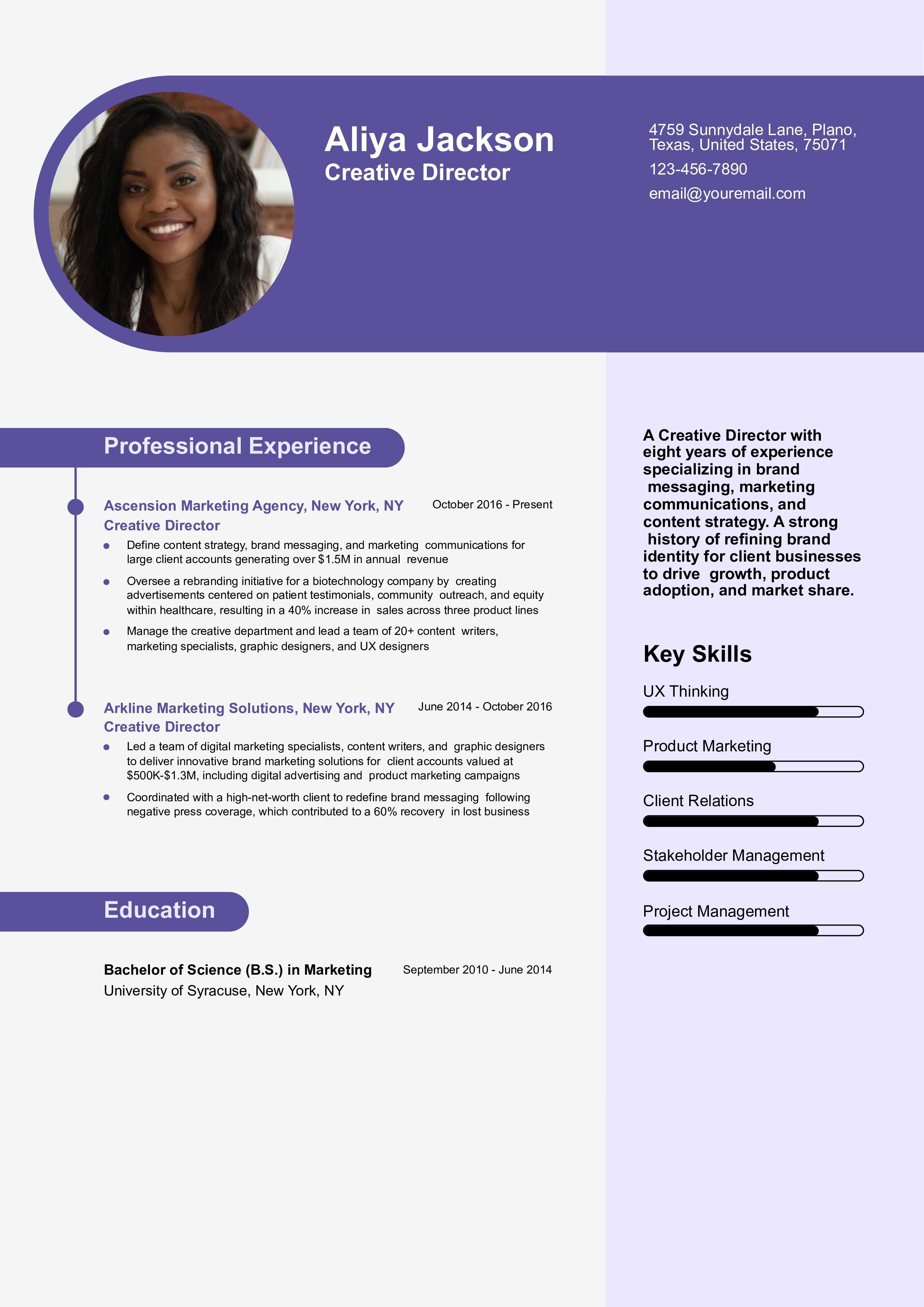 Content Creative Director Resume Example