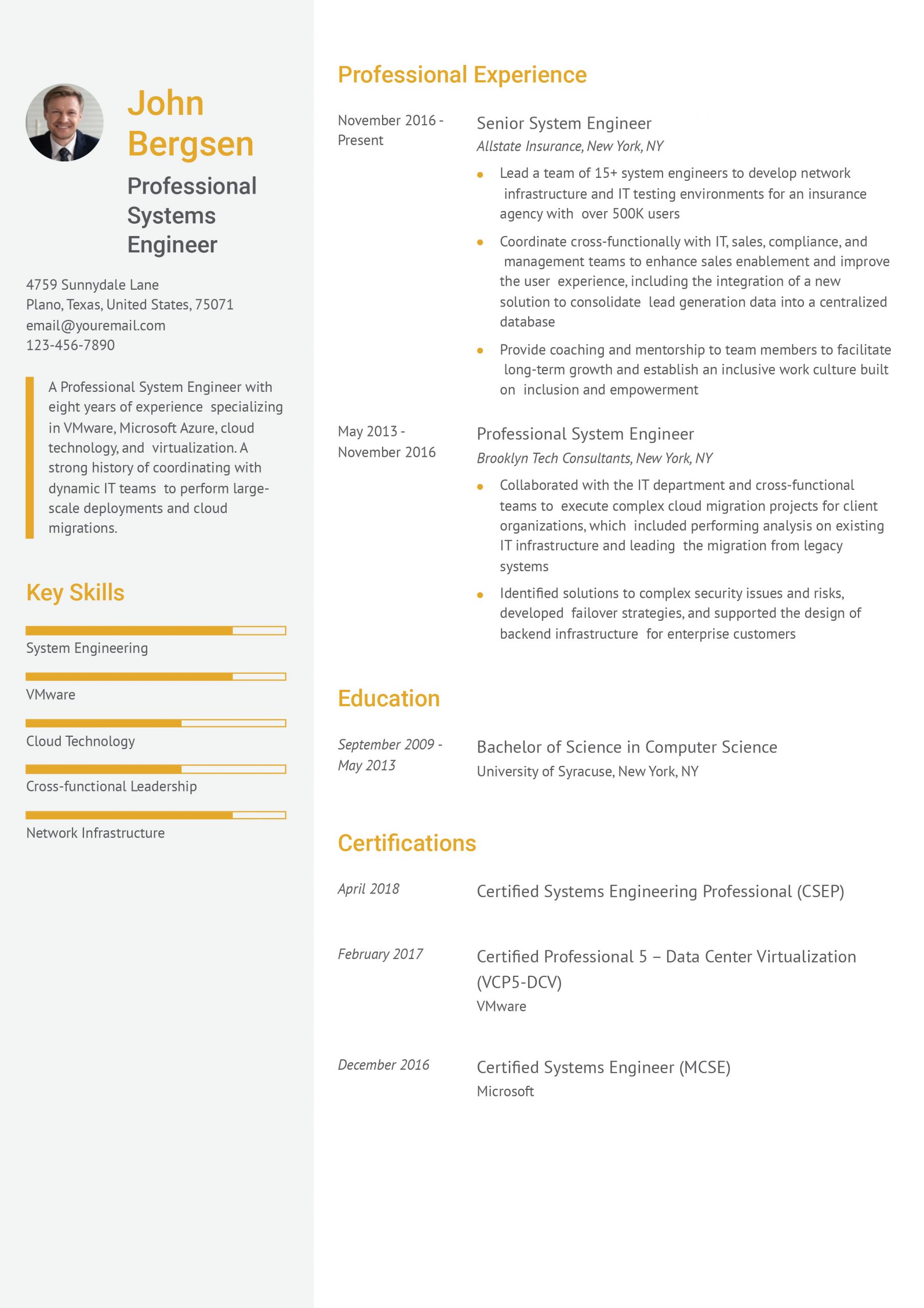 Professional Systems Engineer Resume Examples and Templates for 2025