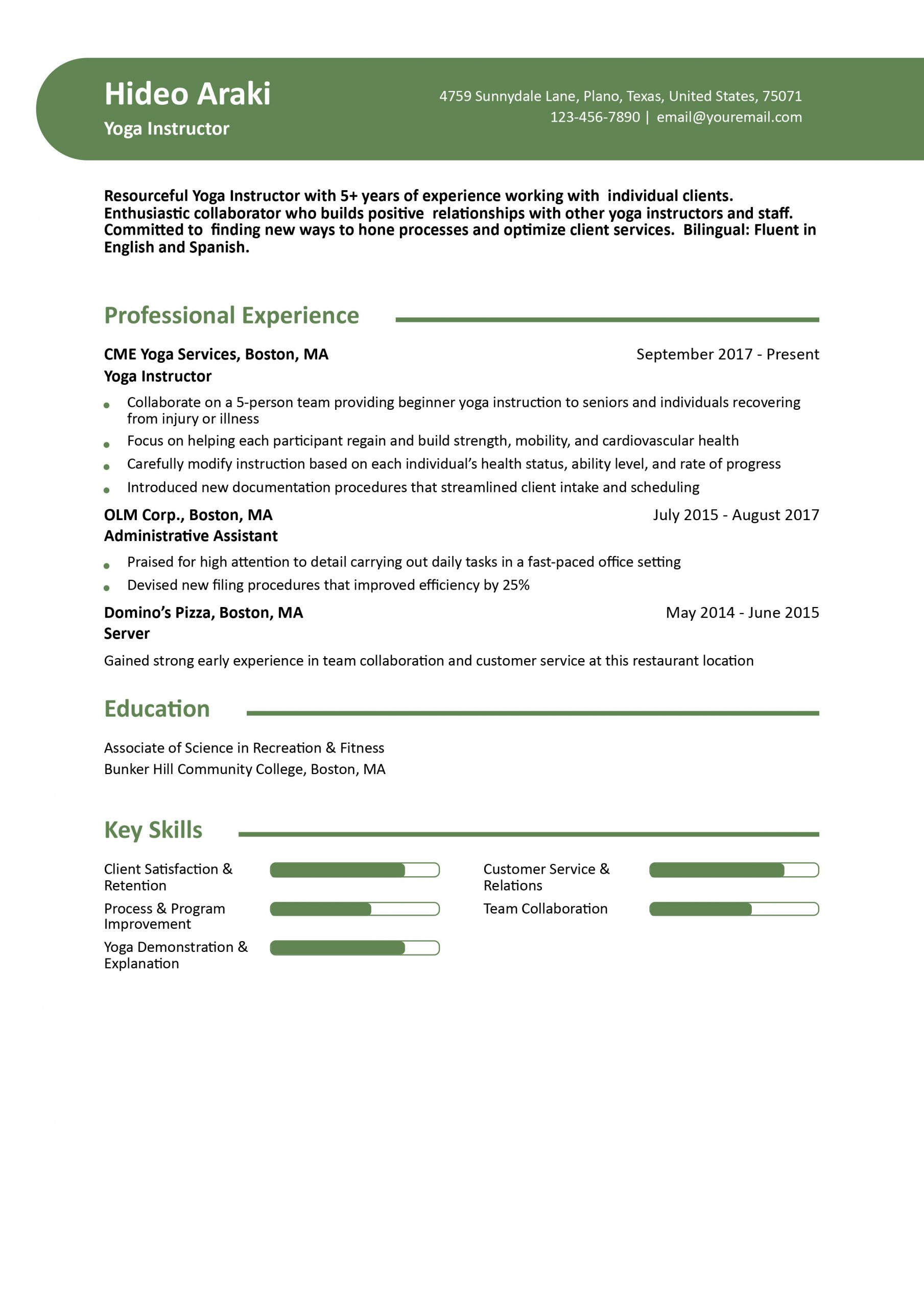 Yoga Instructor Resume Examples and Templates for 2025
