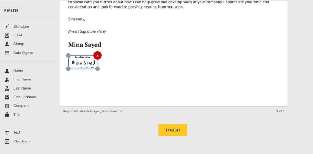 inserting signature