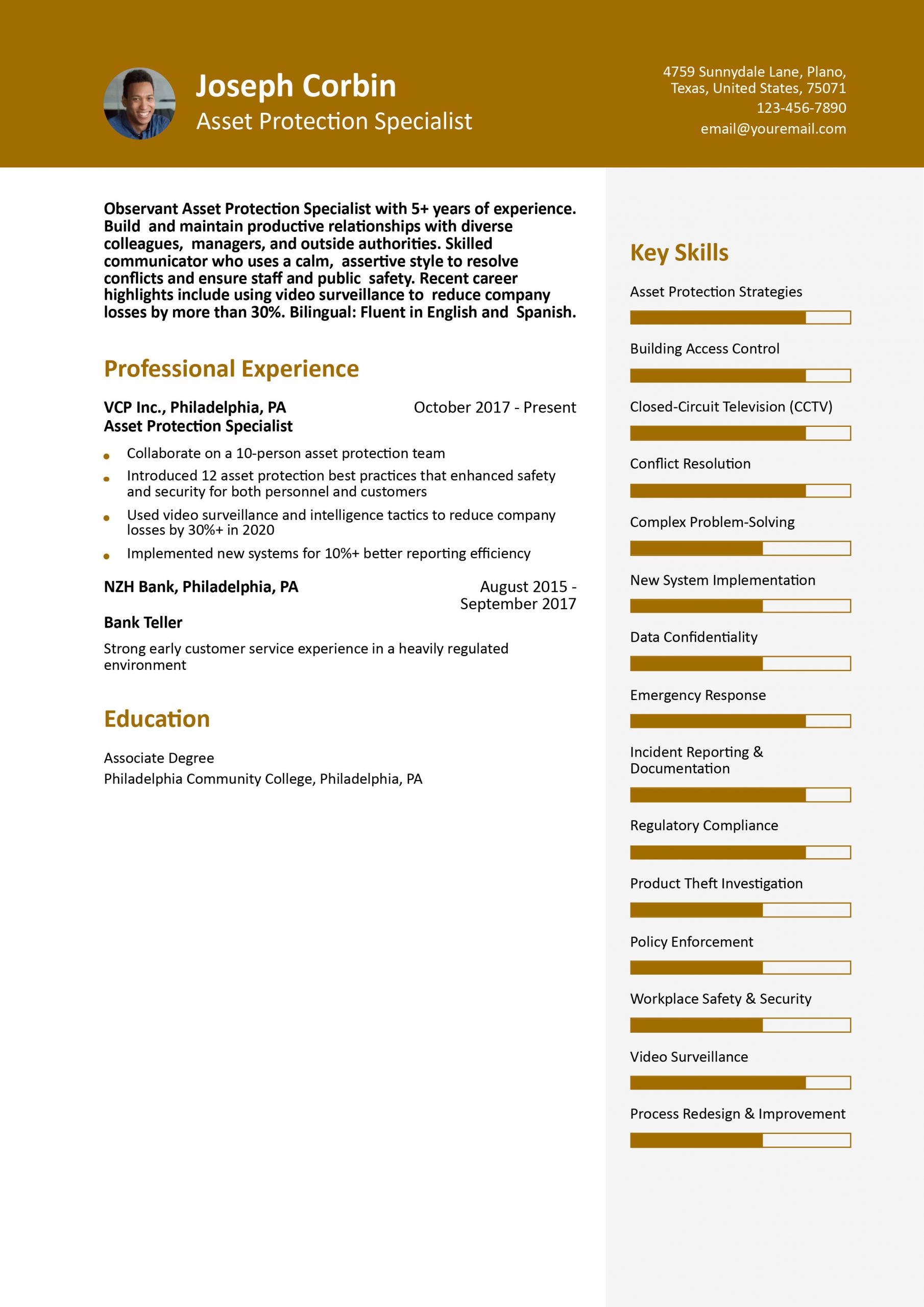 Asset Protection Specialist Resume Examples and Templates for 2025