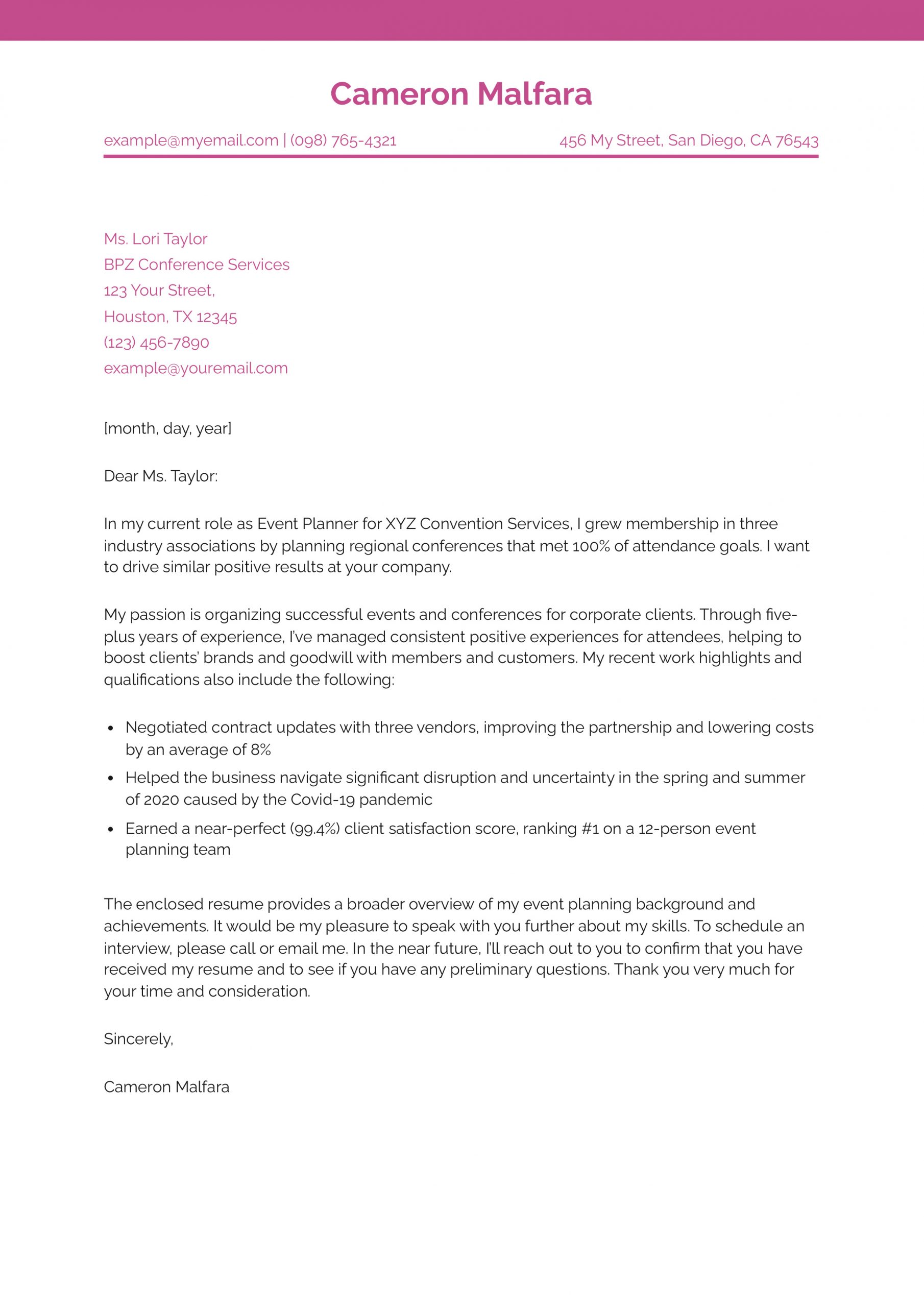 Event Planner Cover Letter Examples and Templates for 2025