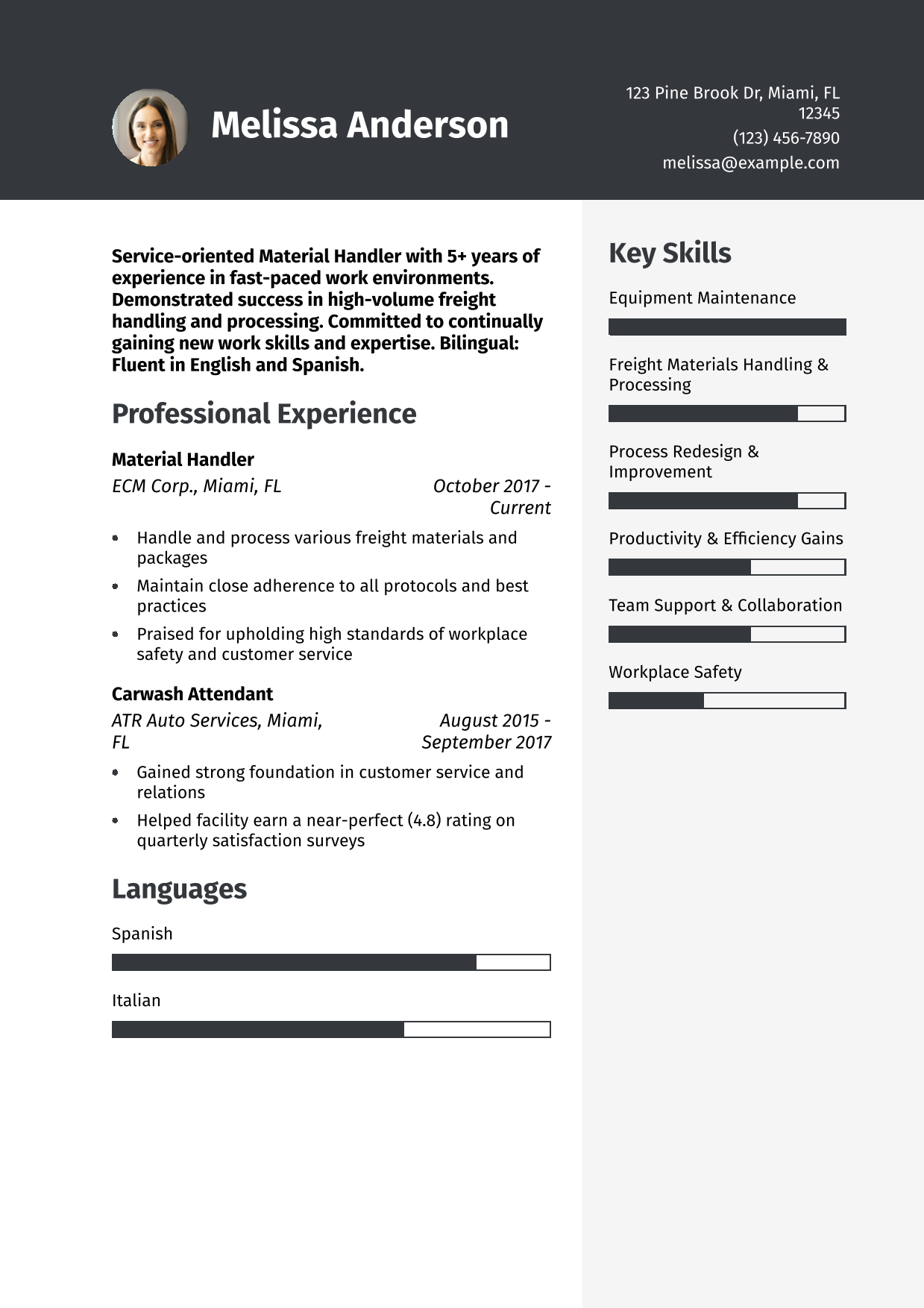 Freight Handling and Workplace Safety Material Handler Resume Example