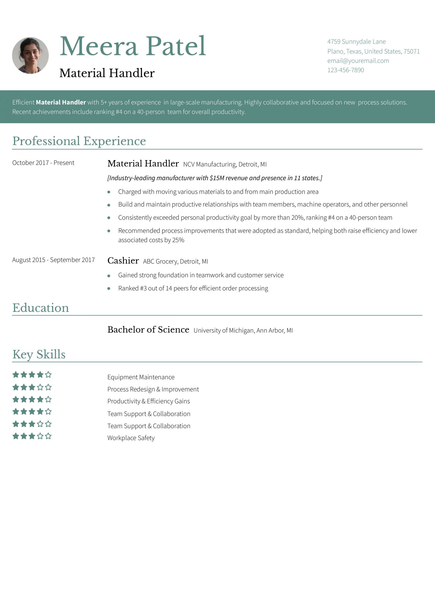 Material Handler Resume Examples - Material Handler Mid Level Scaled 