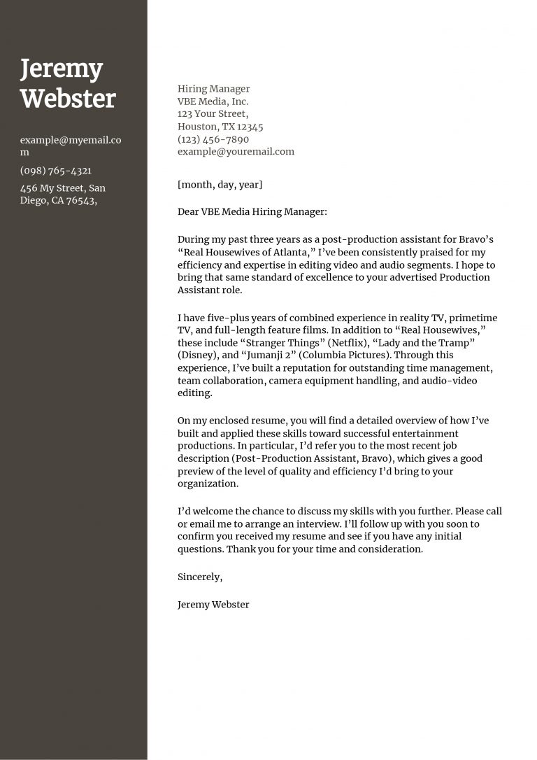 Production Assistant Cover Letter Examples and Templates for 2025 