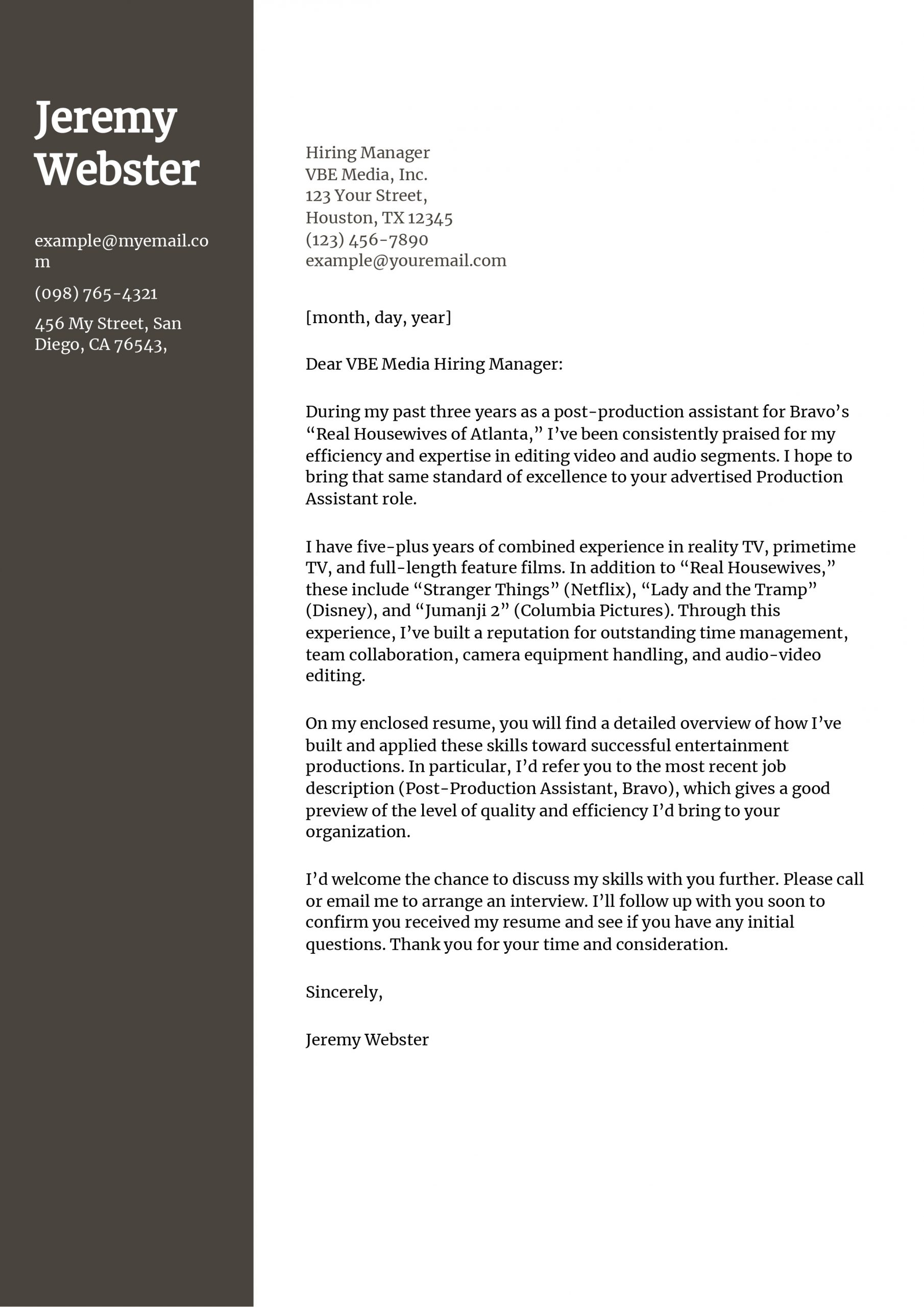 Production Assistant Cover Letter Examples and Templates for 2025