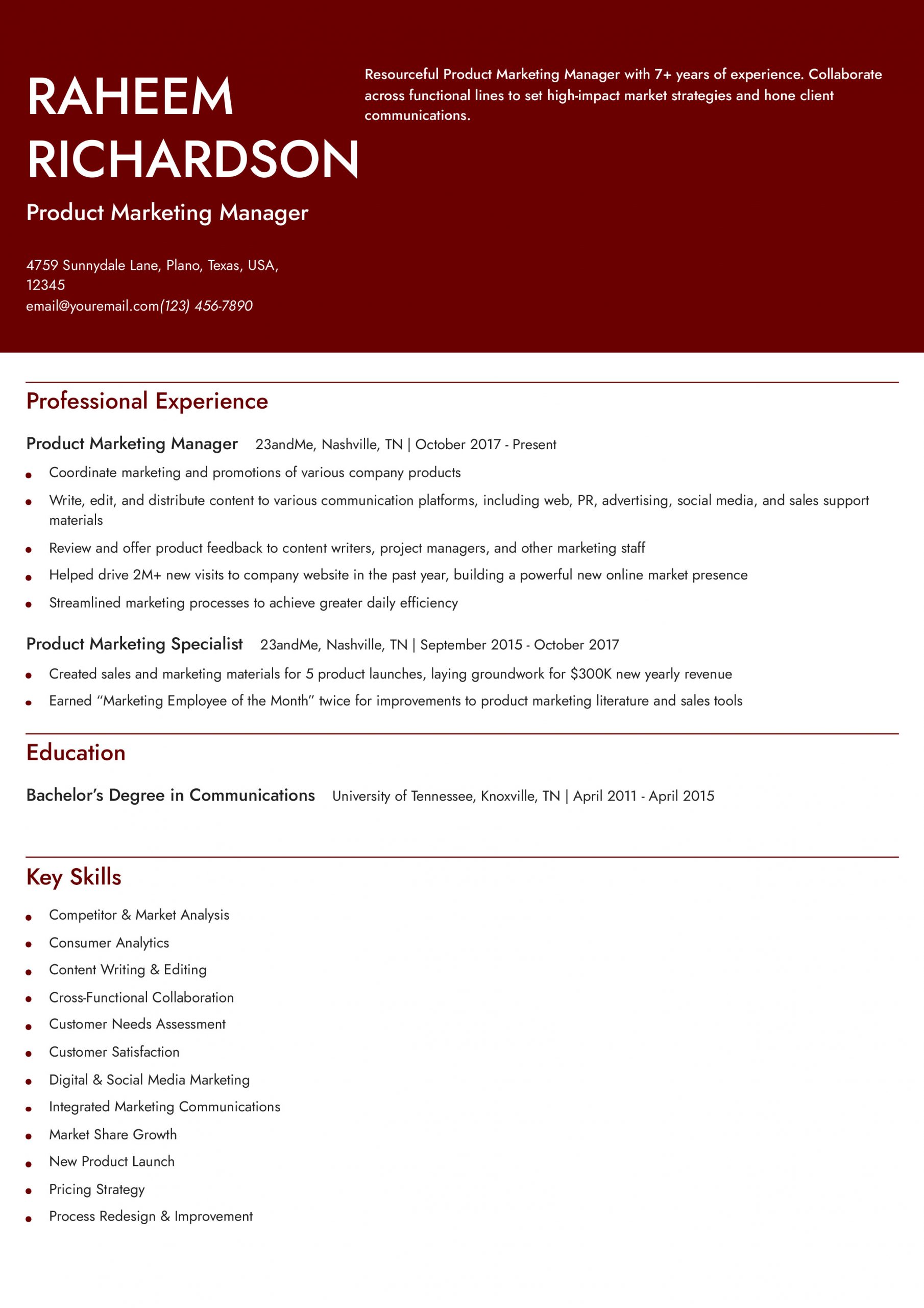 Professional Product Marketing Manager Resume Examples and Templates for 2025