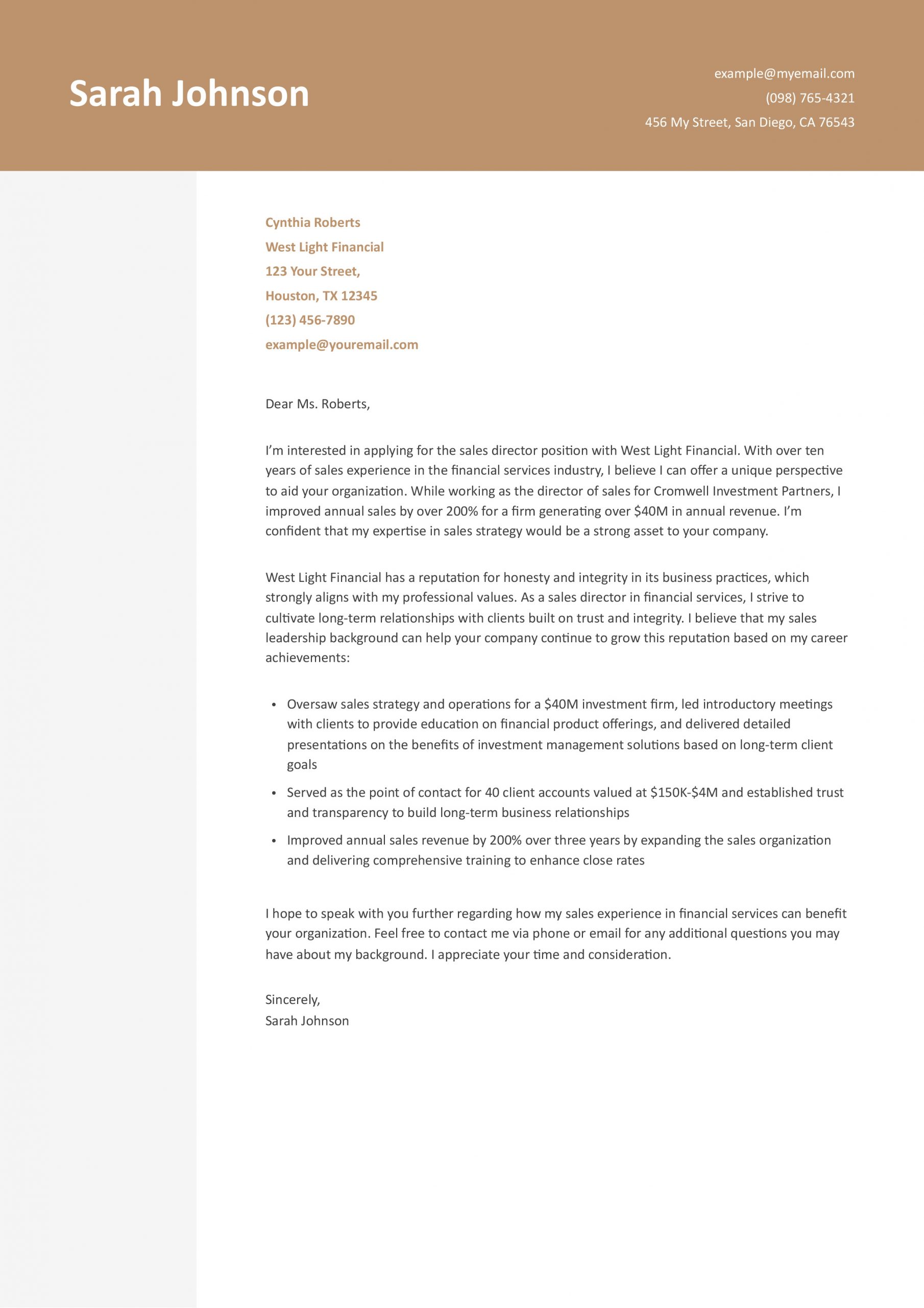 Sales Director Cover Letter Examples and Templates for 2025