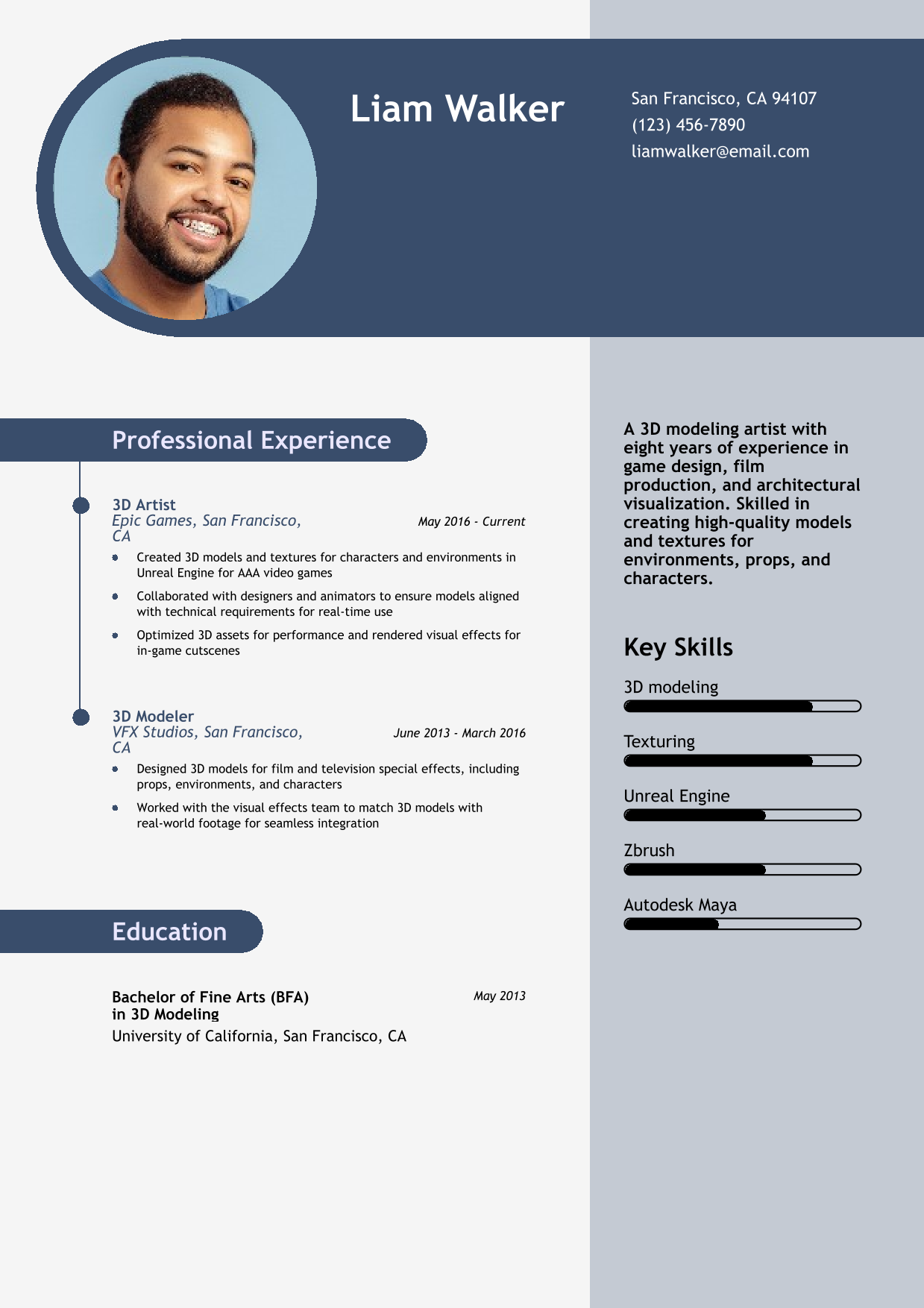 3D Modeling Artist Resume Example