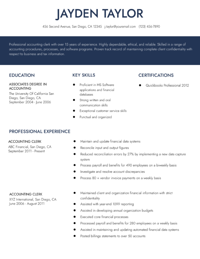Accounting Clerk Resume Examples - Accounting Clerk Resume Examples And Templates For 2023 768x994 