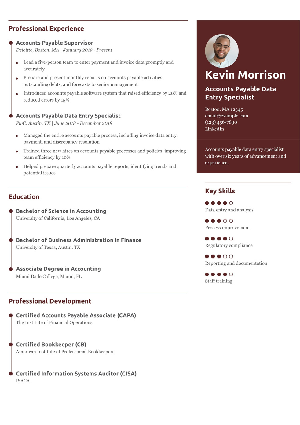 Accounts Payable Data Entry Specialist Resume Example