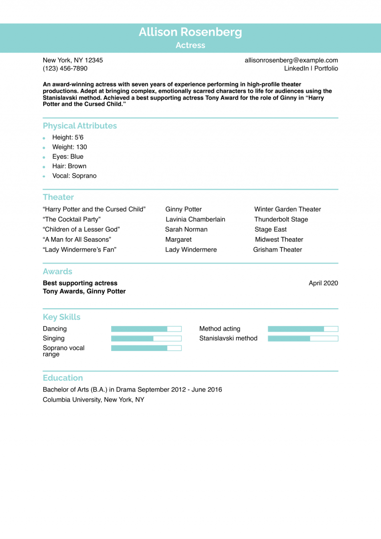 25 Best Actor/Actress Resume Examples and Templates for 2026 ...